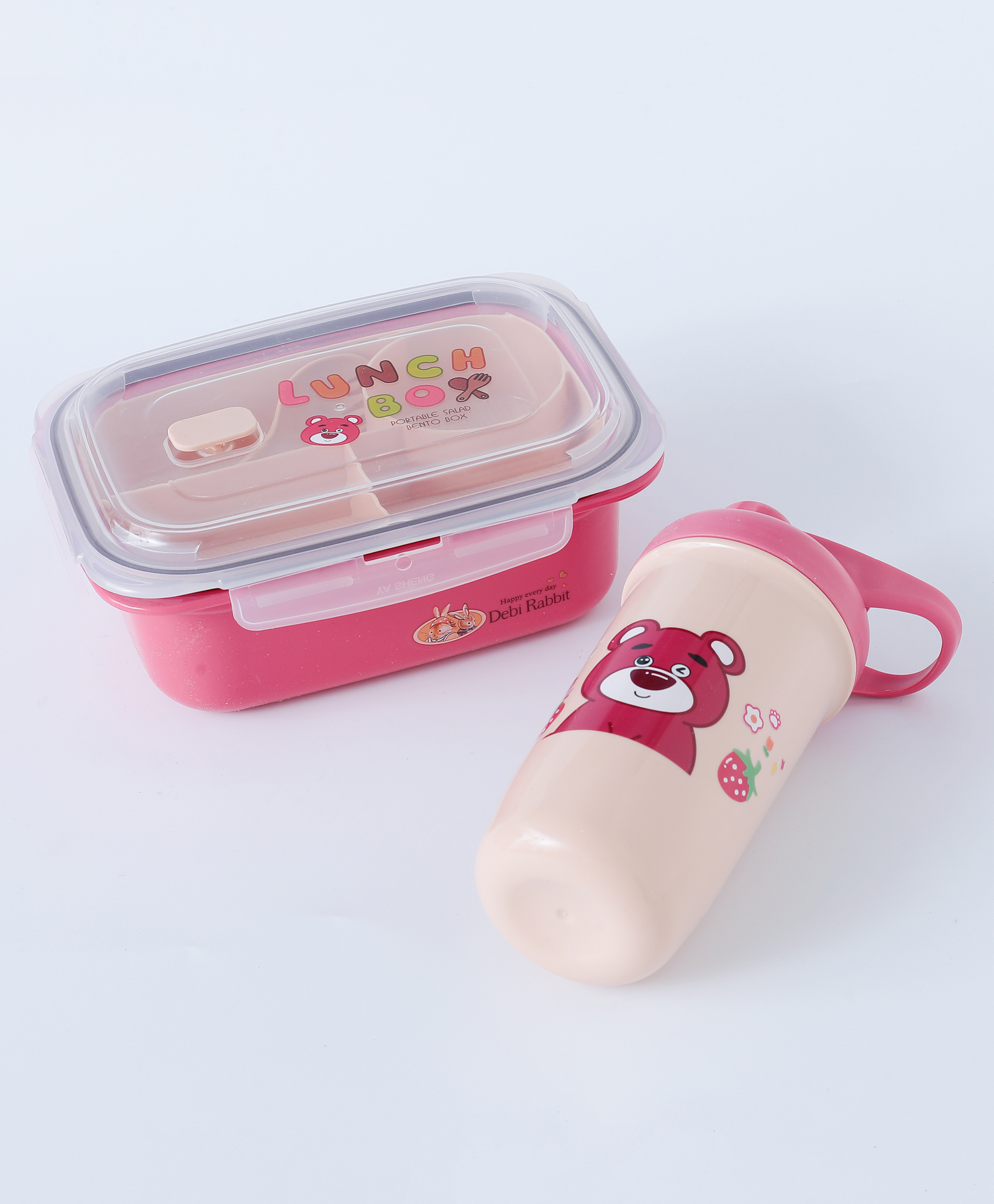 Freezer & Leak Proof Lunch Box Set with Water Bottle & Bear Print - Pink-image-25