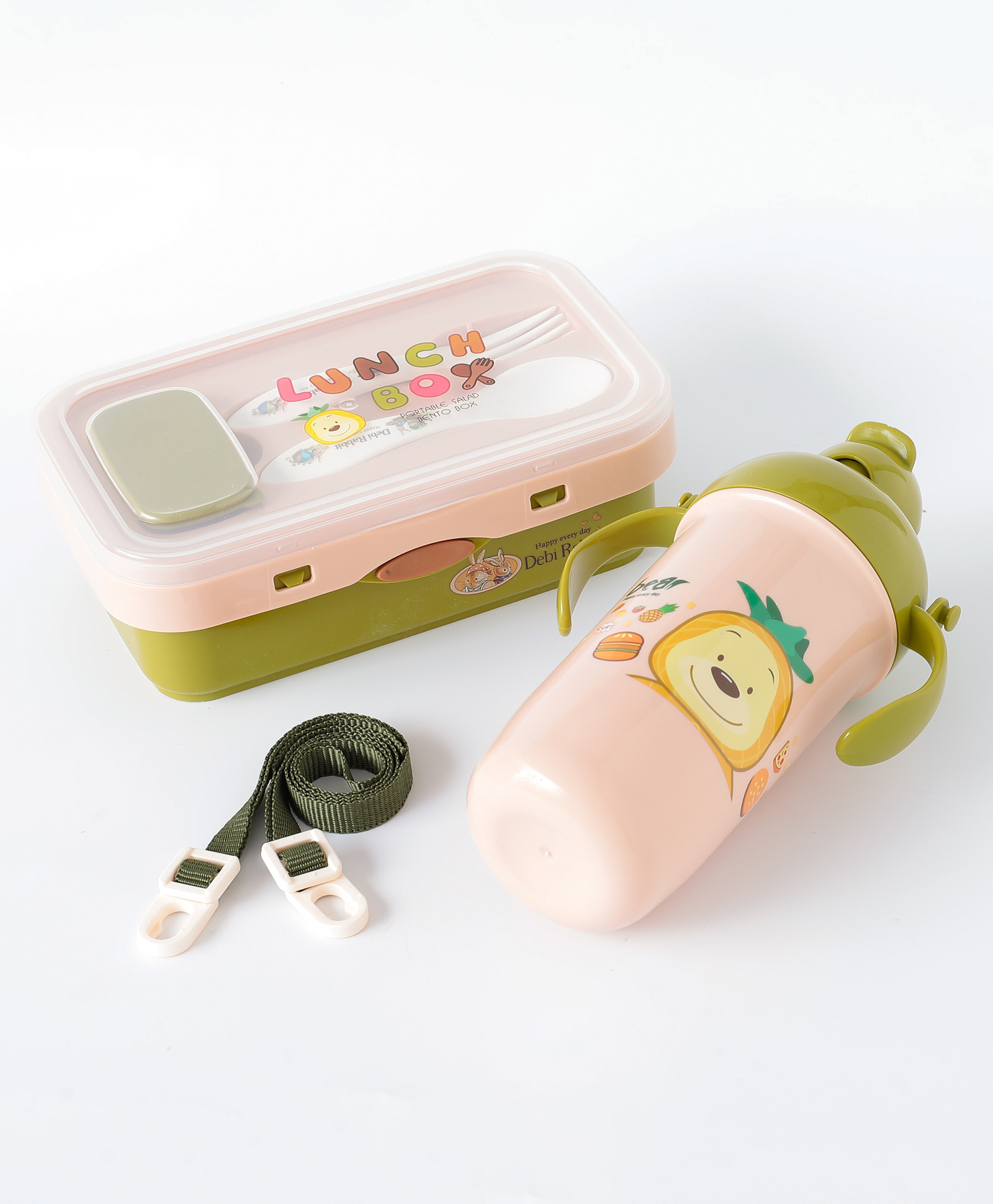 Leak-Proof & Freezer Safe Lunch Box with Water Bottle Fruits Print - Green-image-39
