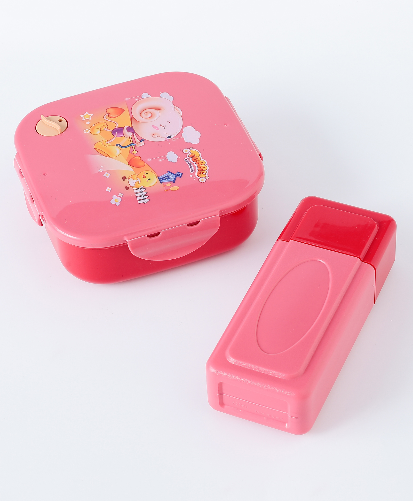 Portable Lunch Box with Water Bottle Set Duck Print- Pink-image-37