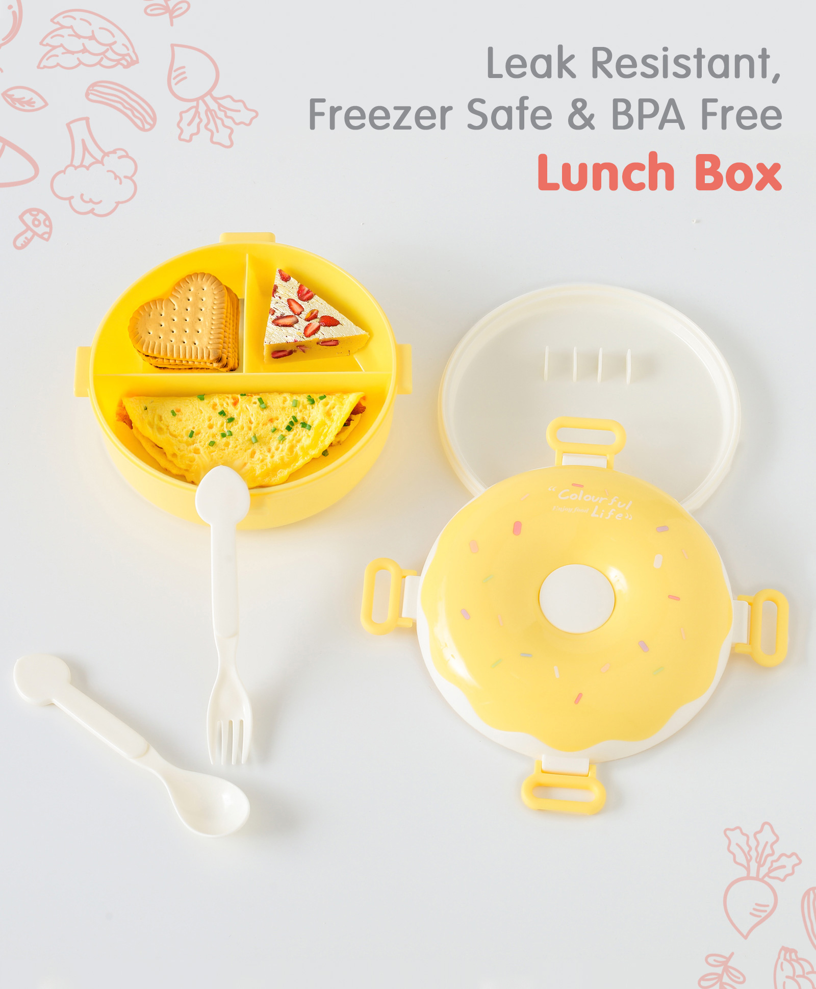 Leak-Proof & Freezer Safe Donuts Shaped Lunch Box - Yellow-image-46