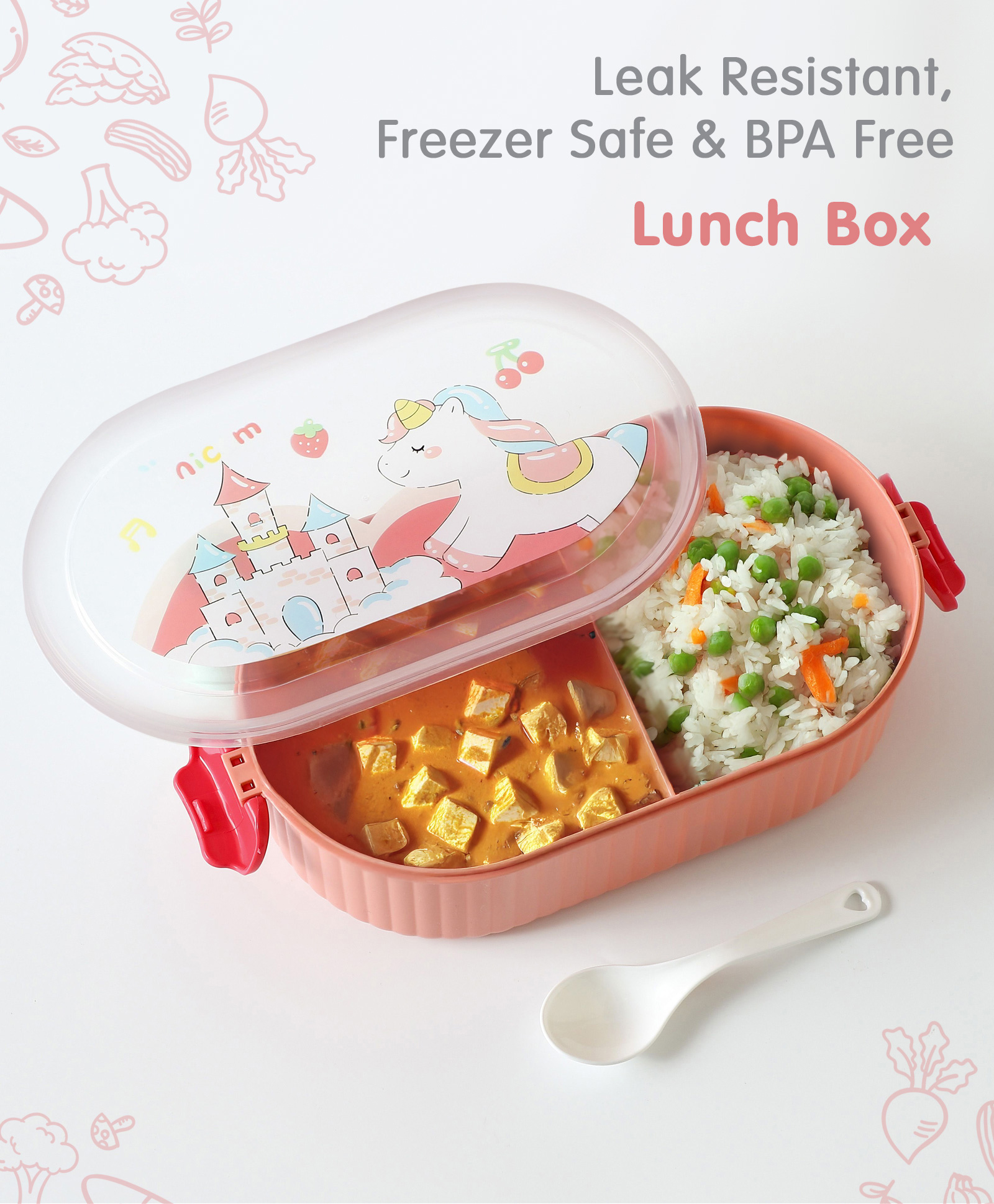 Leak Proof And Freezer Safe Unicorn Print Lunch Box - Pink-image-47