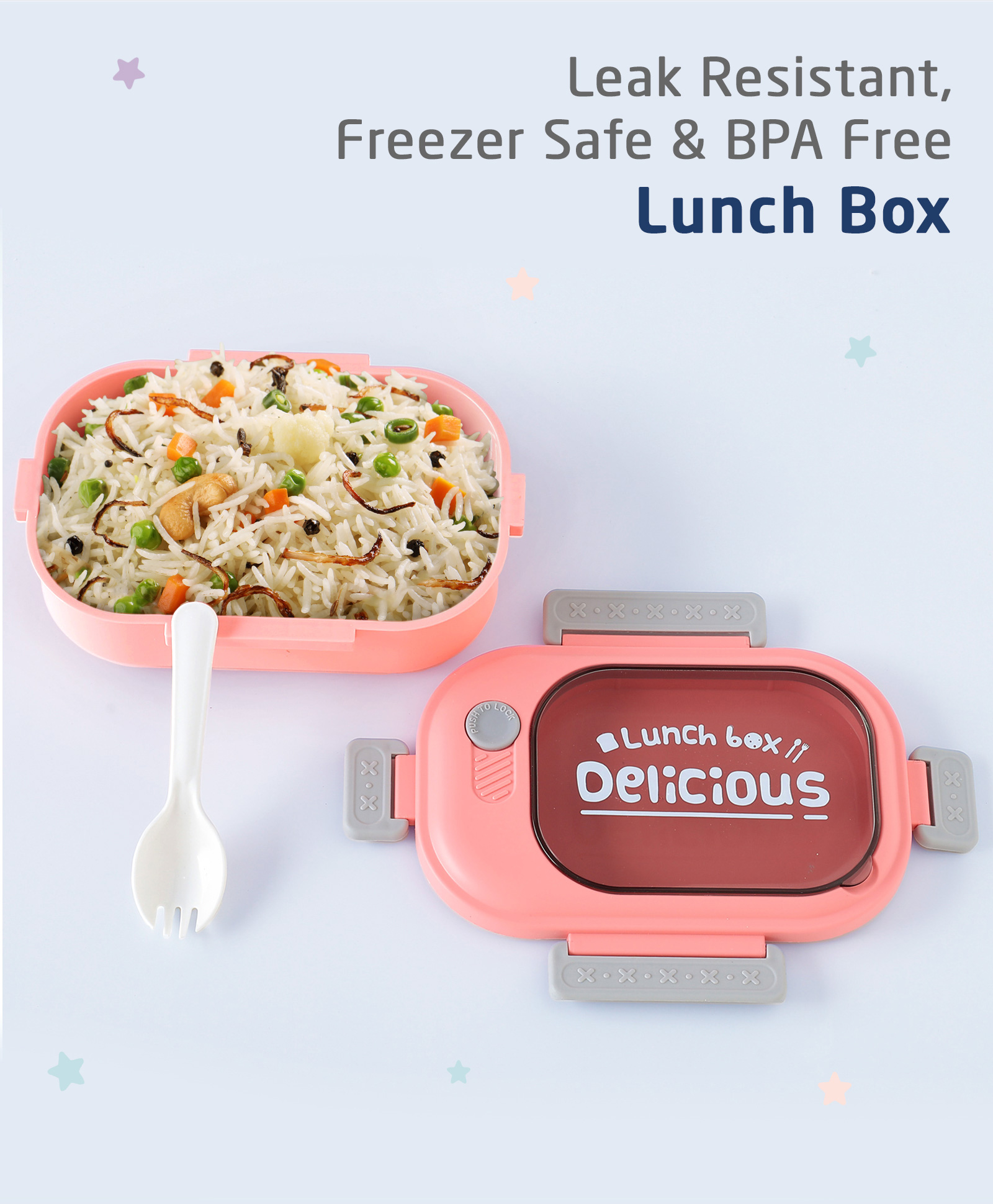 Zoe Portable Lunch Box with Spoon and Fork Text Print - Pink-image-31
