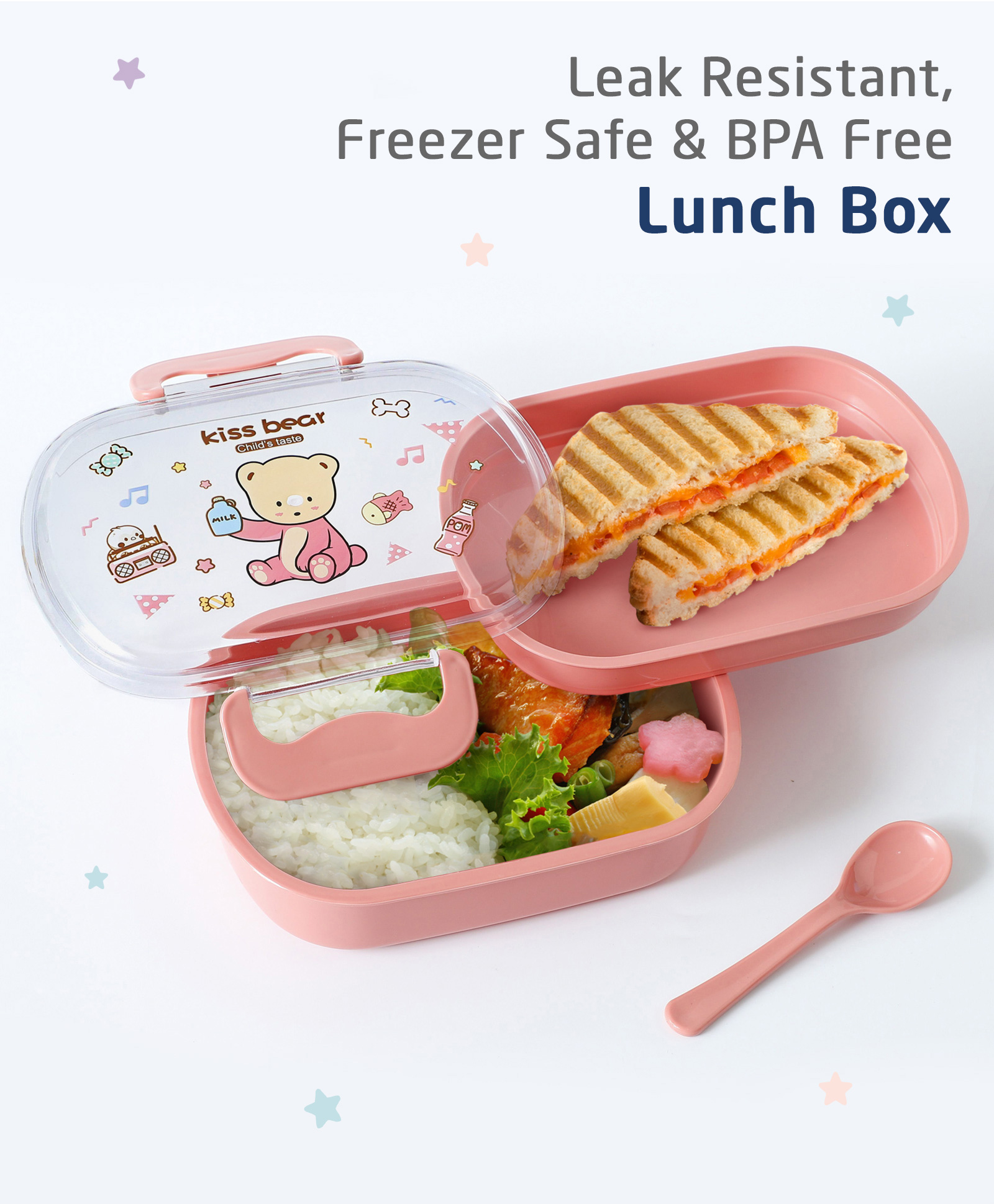 ZOE Leak-Proof & Freezer Safe Lunch Box with Bear Print - Pink-picture-32