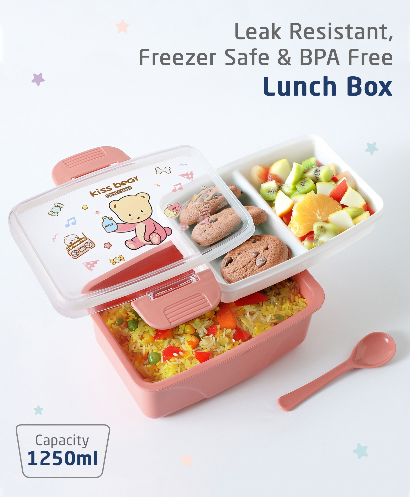 ZOE Leak-Proof & Freezer Safe Lunch Box with Bear Print - Pink-image-33