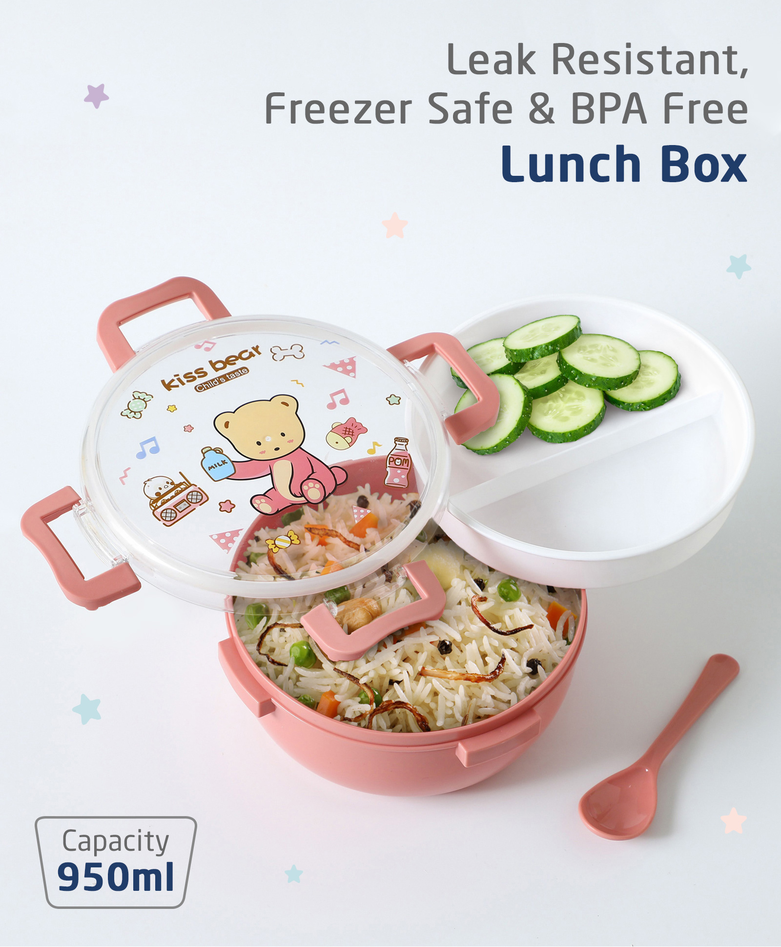 ZOE Leak Proof And Freezer Safe Bear Print Lunch Box - Pink-picture-47