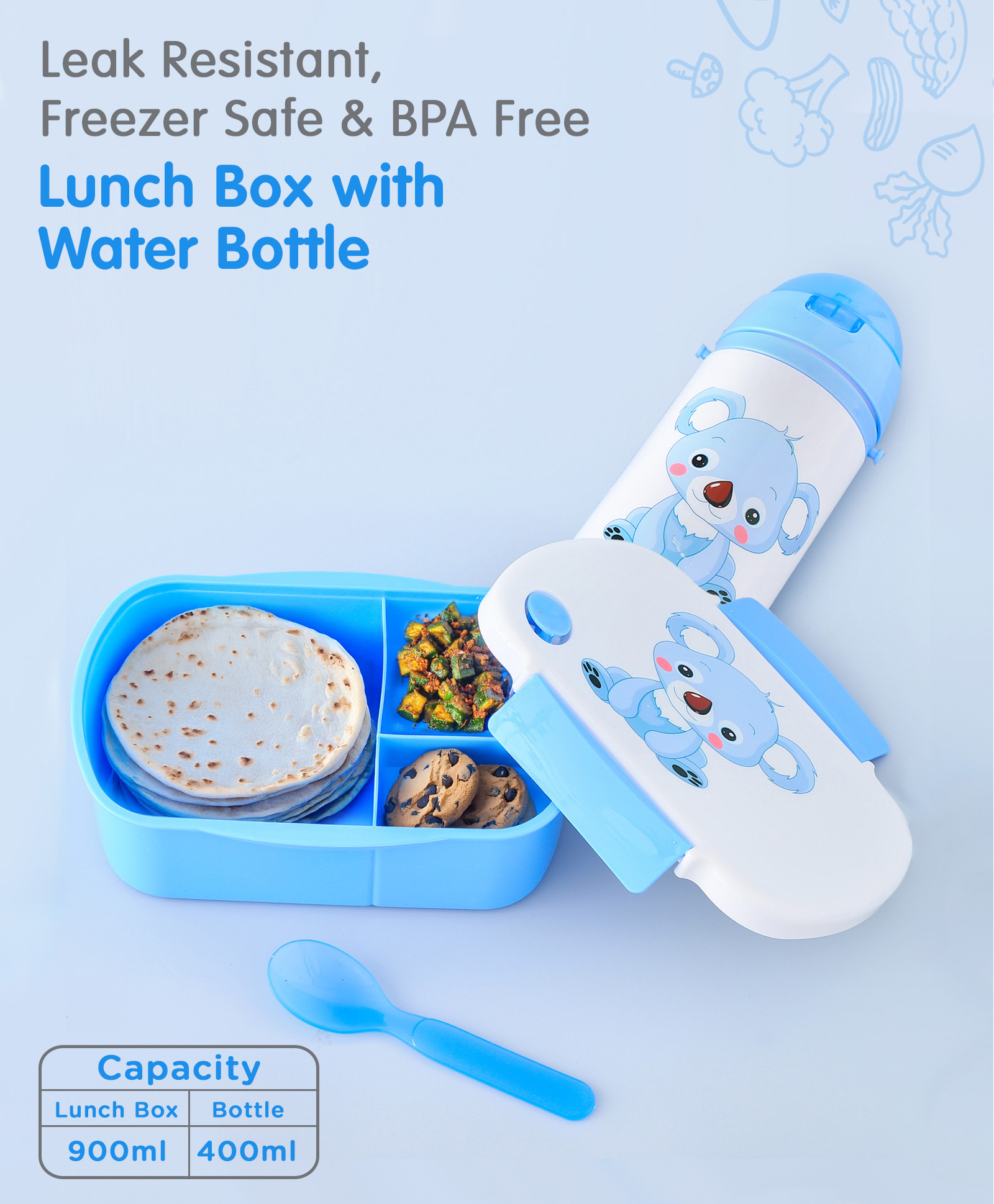 Lunch Box Set With Water Bottle Animal Print - Blue-image-23