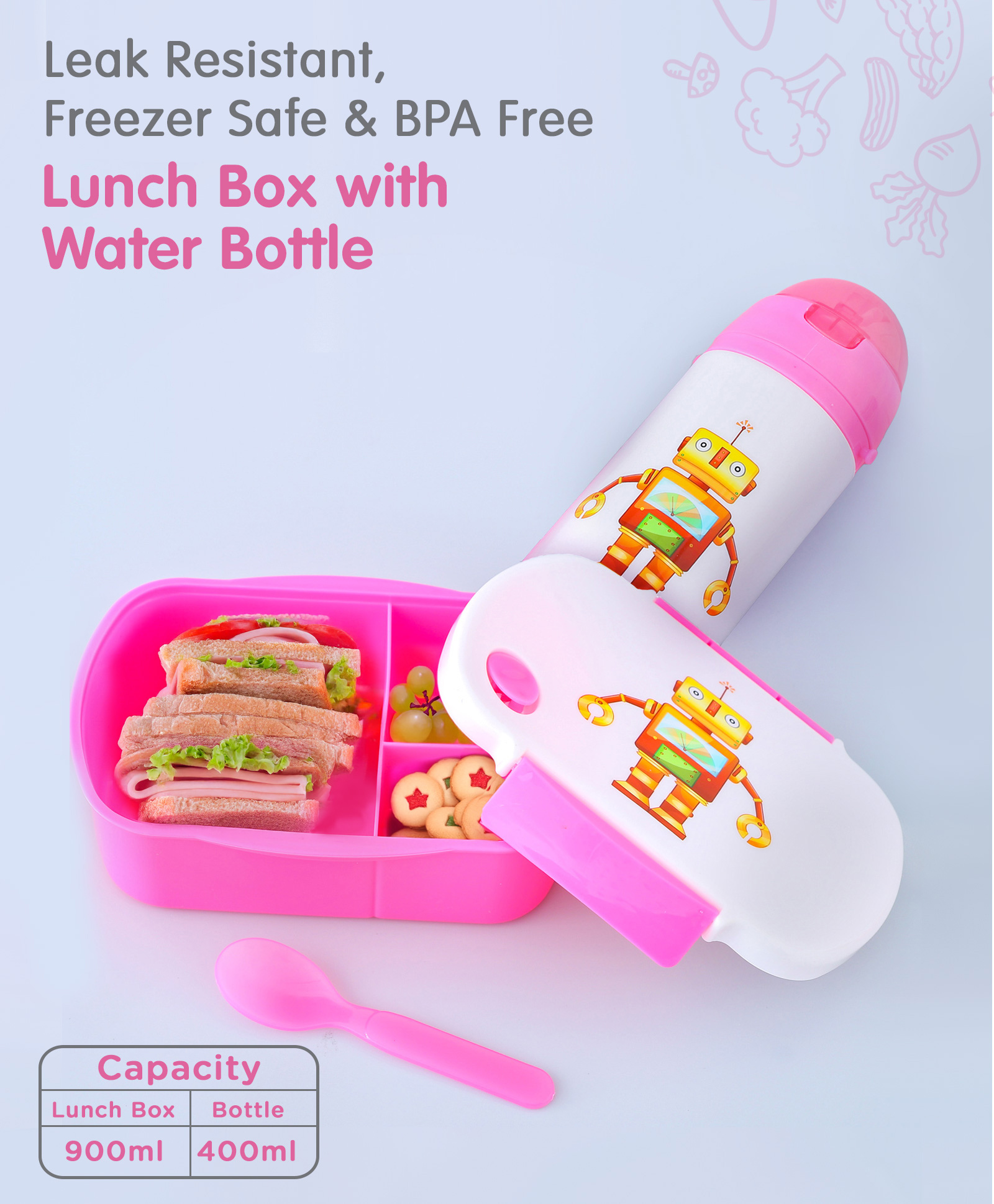 Freezer & leak Proof Lunch Box Set with Water Bottle RobotPrint - Blue-image-31