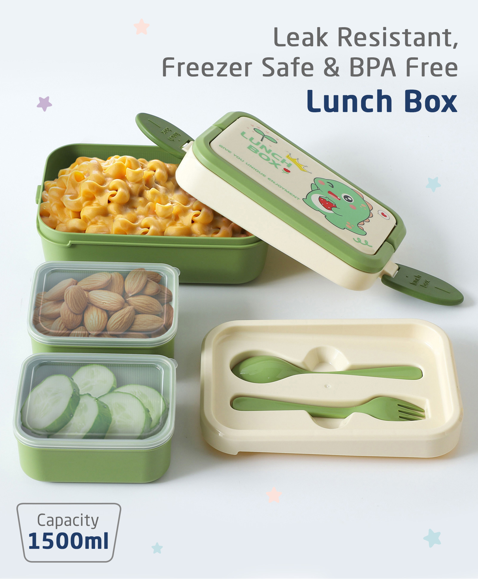 ZOE Leak Proof And Freezer Safe Dino Print Lunch Box - Green-picture-17