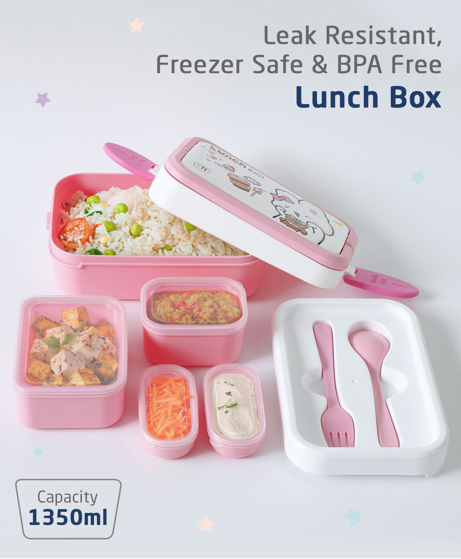 ZOE Leak Proof And Freezer Safe Bear Print Lunch Box - Pink-picture-17