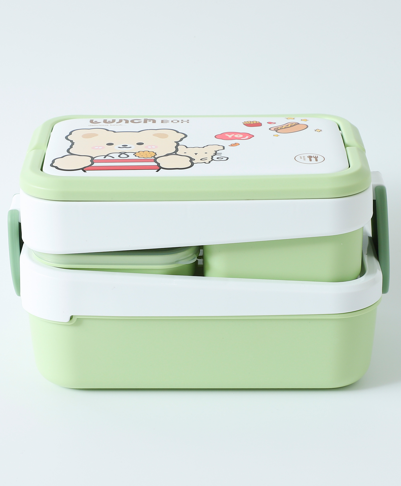Leak Proof And Freezer Safe Bear Print Lunch Box - Green-image-3