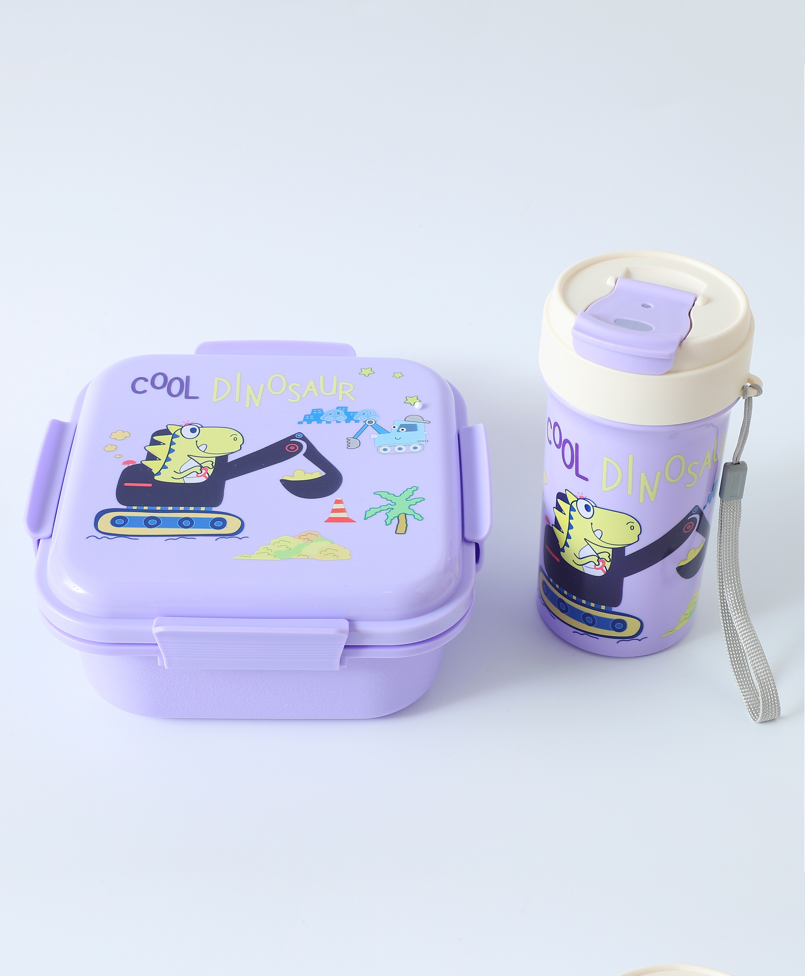 Dino Printed Lunch Box & Water Bottle Set - Purple-image-34