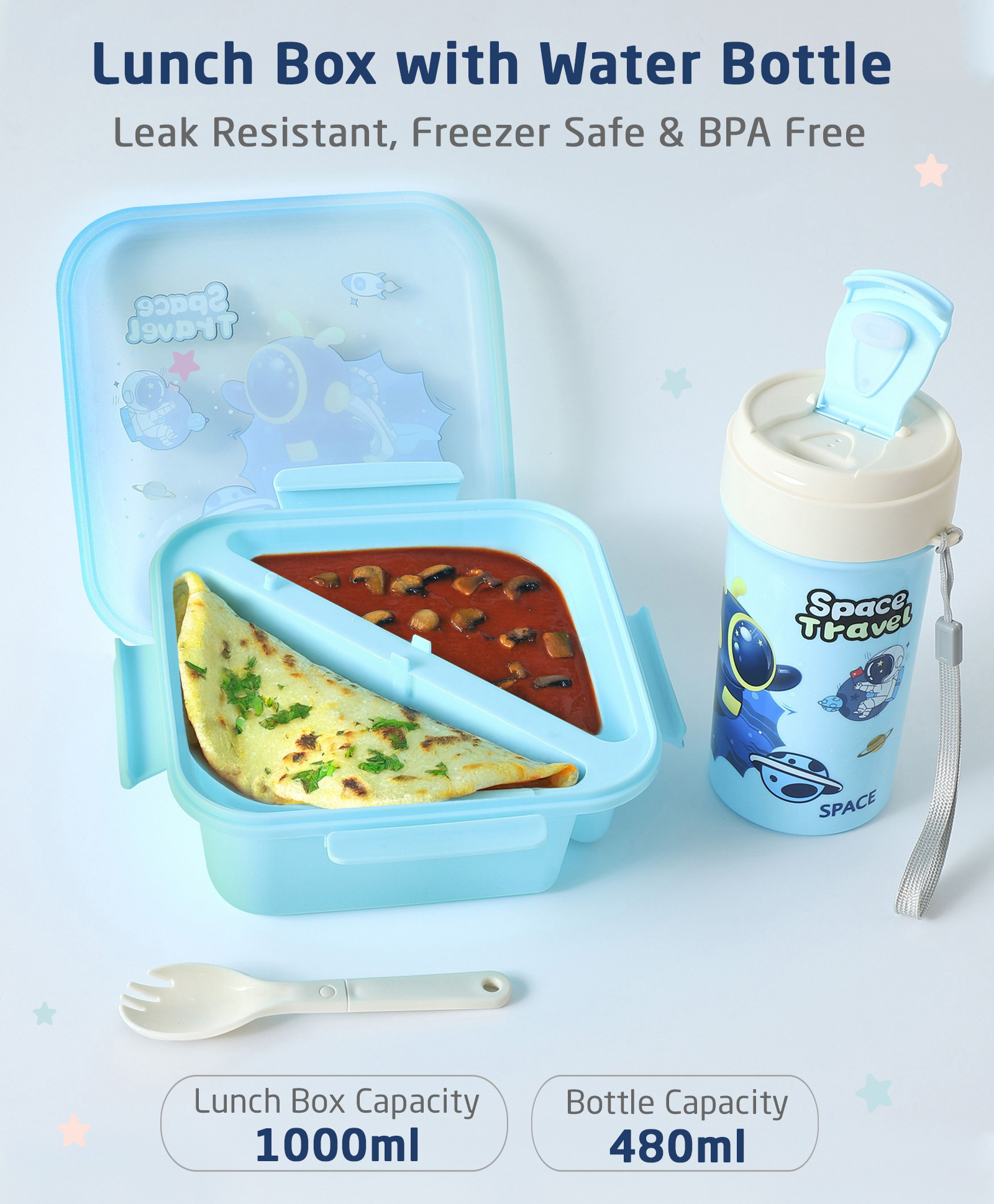 ZOE Space Print Leak Proof & Freezer Safe Lunch Box Set - Blue-image-26