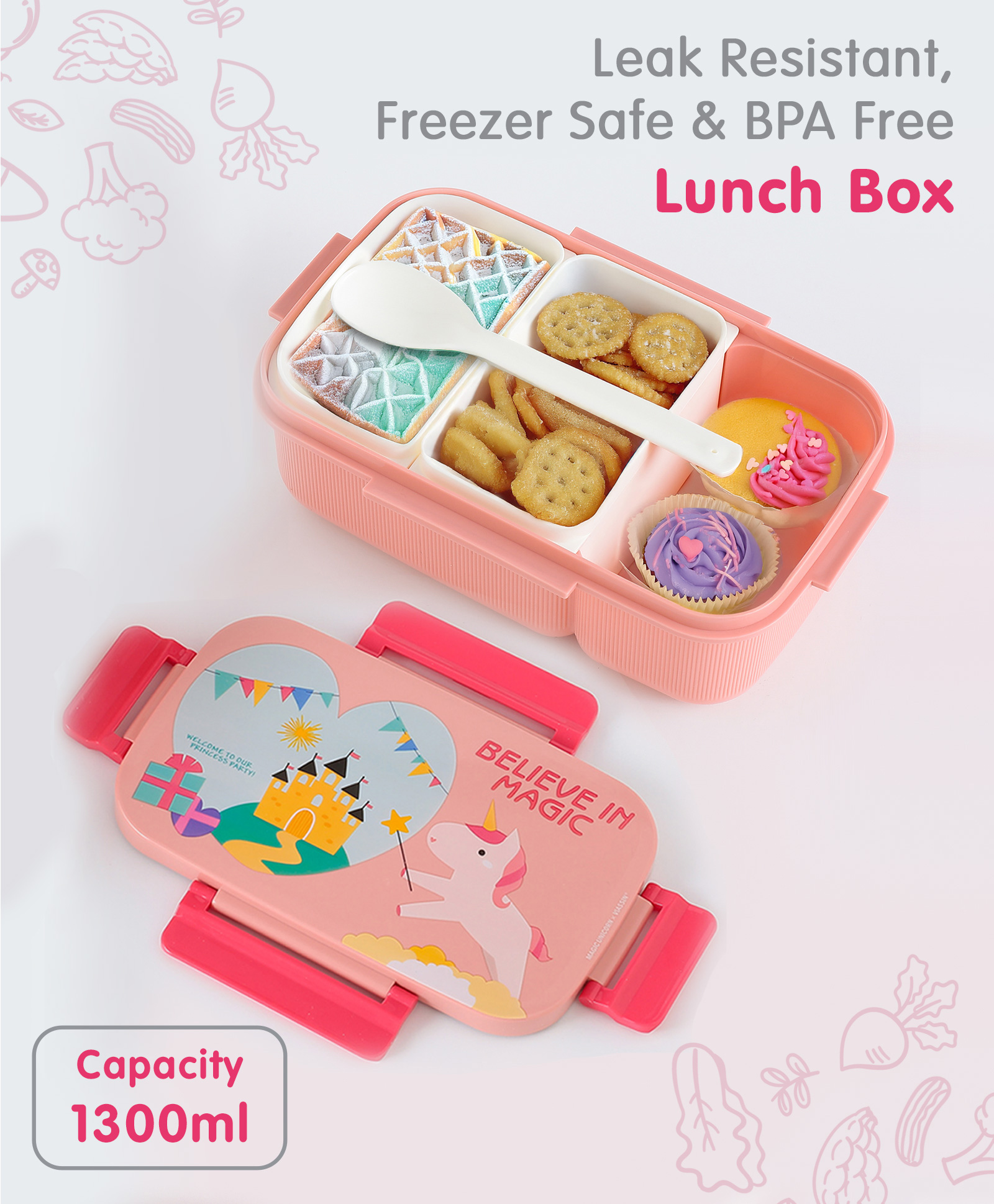 Unicorn Themed BPA free Bento Lunch Box -Pink-image-44