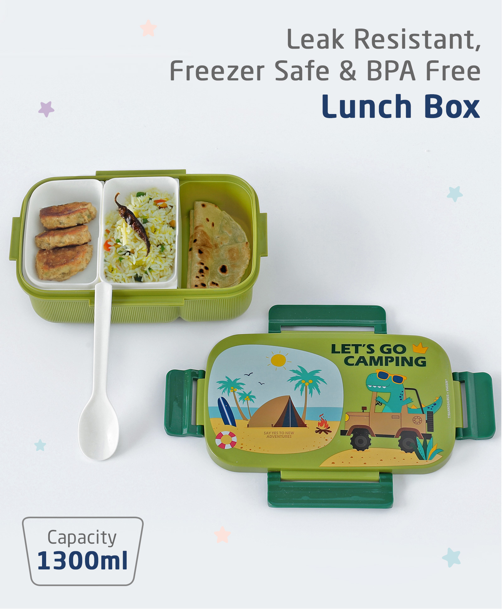 ZOE Freezer & Leak Proof Lunch Box with Dino Print - Green-image-40
