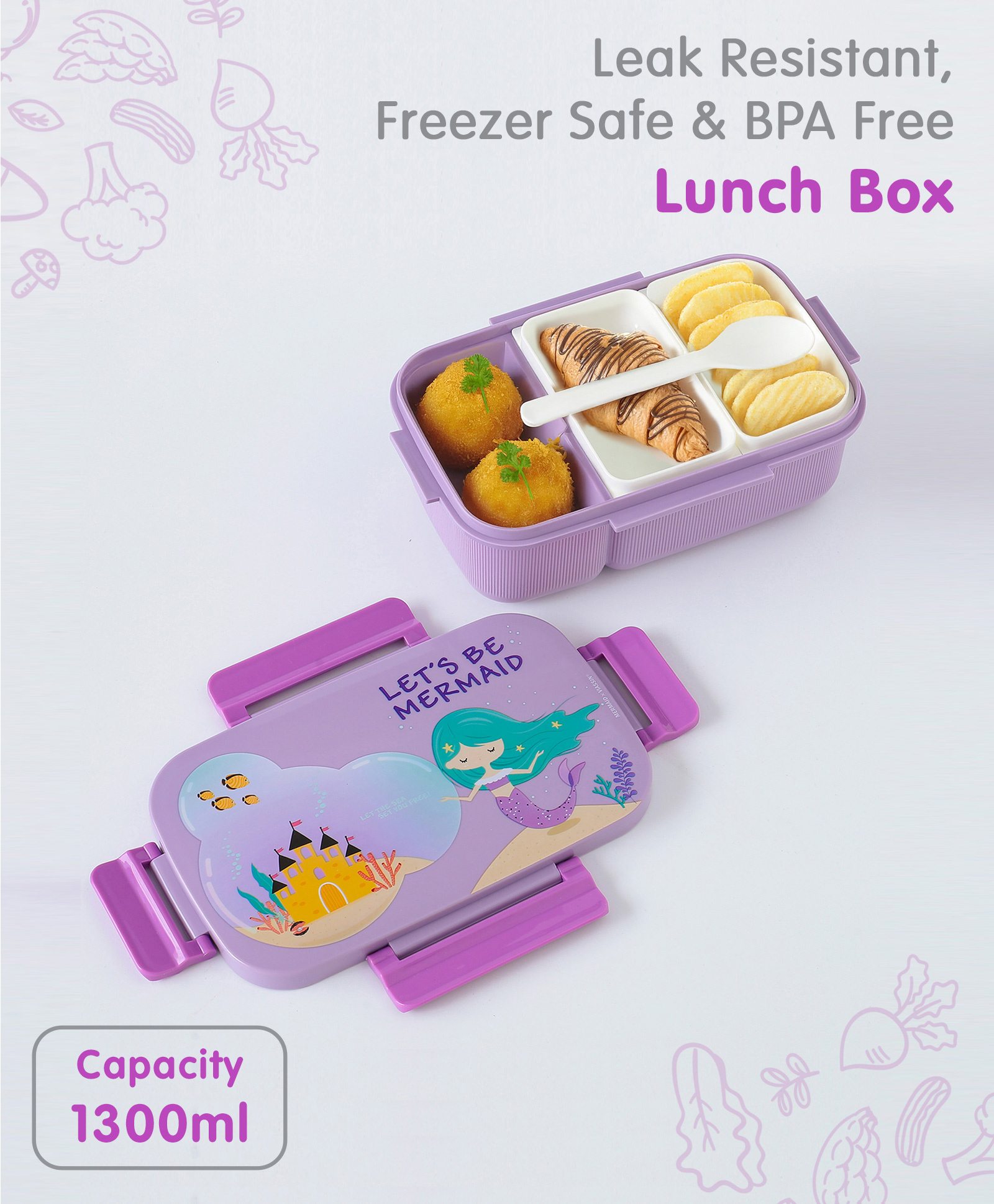 Mermaid Themed BPA Free Bento Lunch Box - Purple-image-43