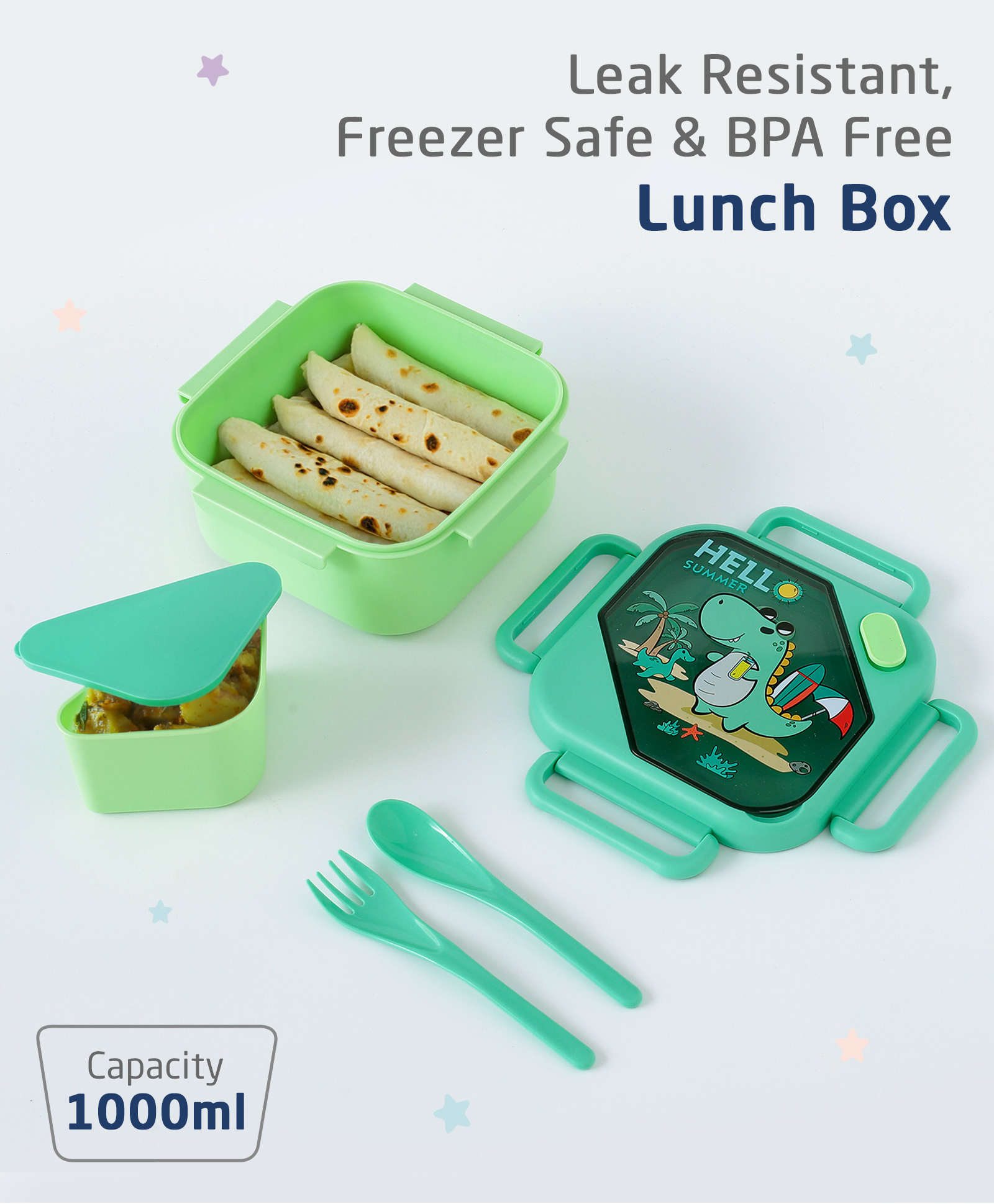 ZOE Freezer & Leak Proof Lunch Box with Dino Print - Green-picture-29