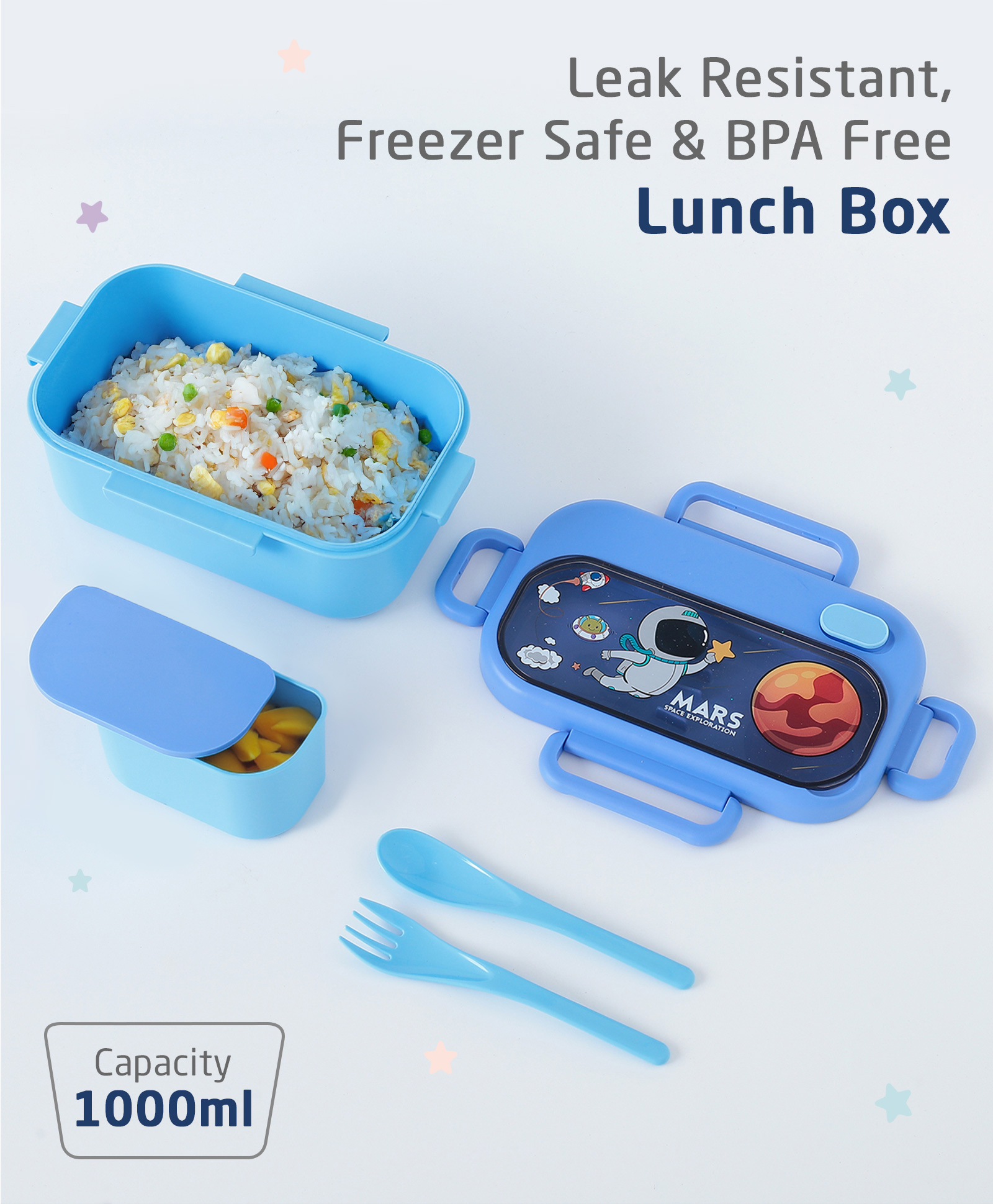 ZOE Portable Lunch Box with Spoon & Fork Space Theme Print - Blue-image-18