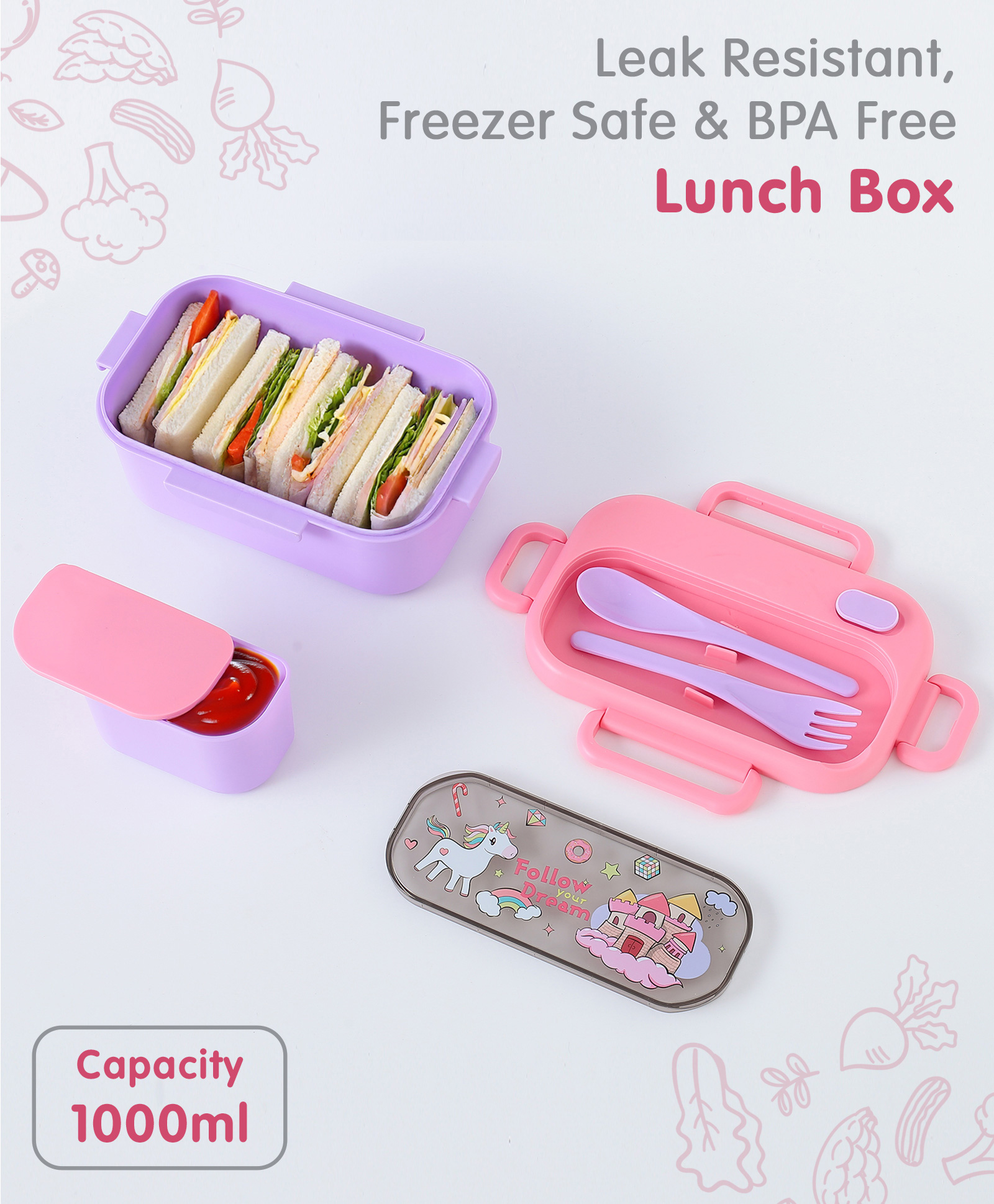Freezer & Leak Proof Lunch Box with Unicron Print - Pink-image-41