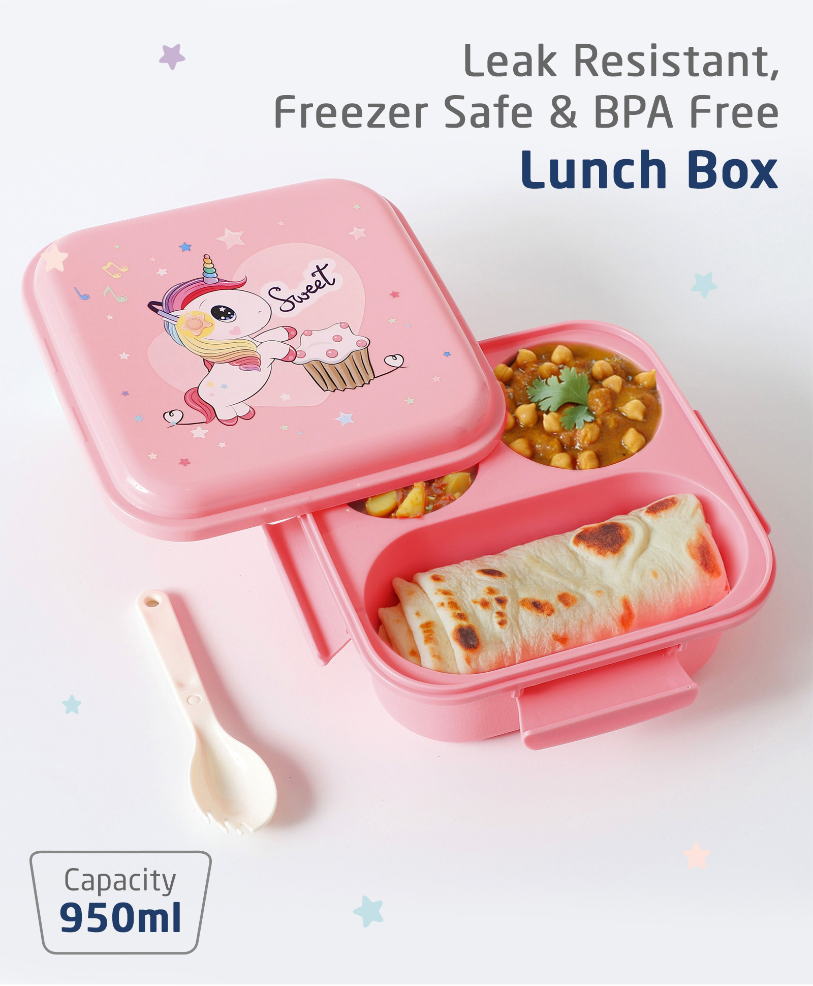 Zoe Portable Lunch Box with Fork and Spoon Unicorn Print - Pink-picture-44
