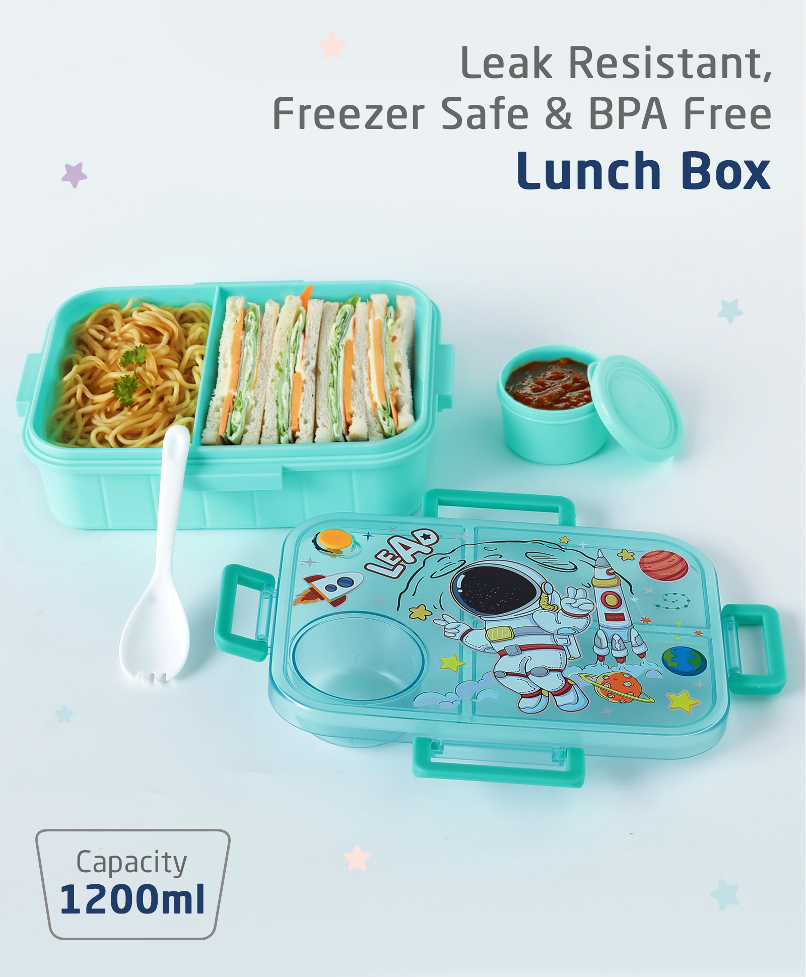 ZOE Leak-Proof & Freezer Safe Lunch Box Space Theme - Turquoise-picture-29
