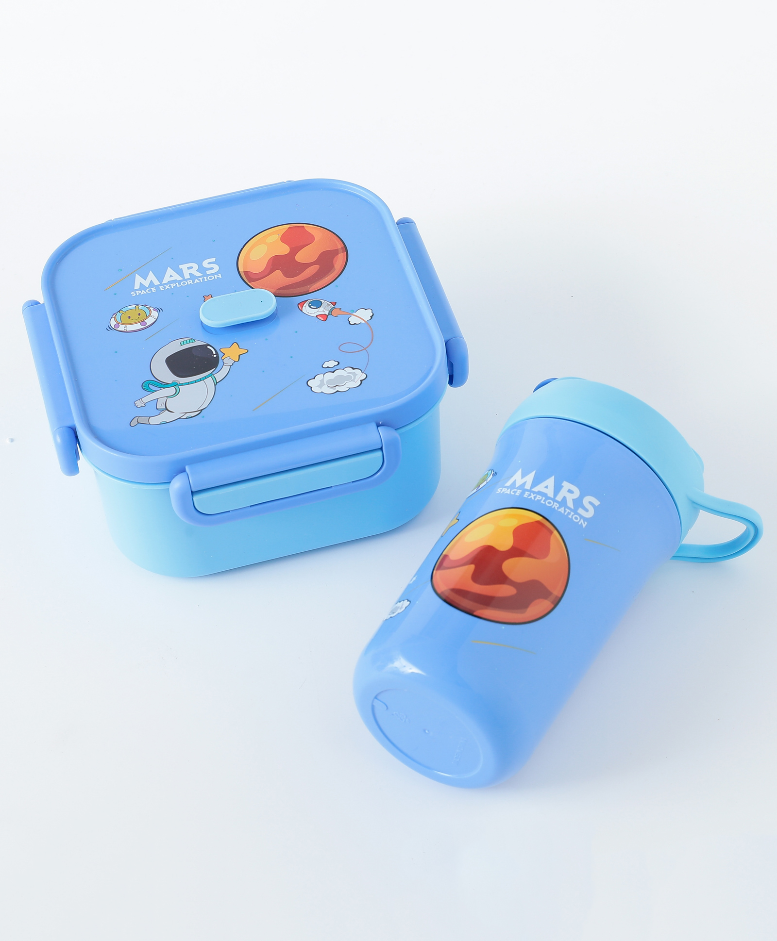 PortableLunch Box & Water Bottle Set with Space Theme Print- Blue-image-44