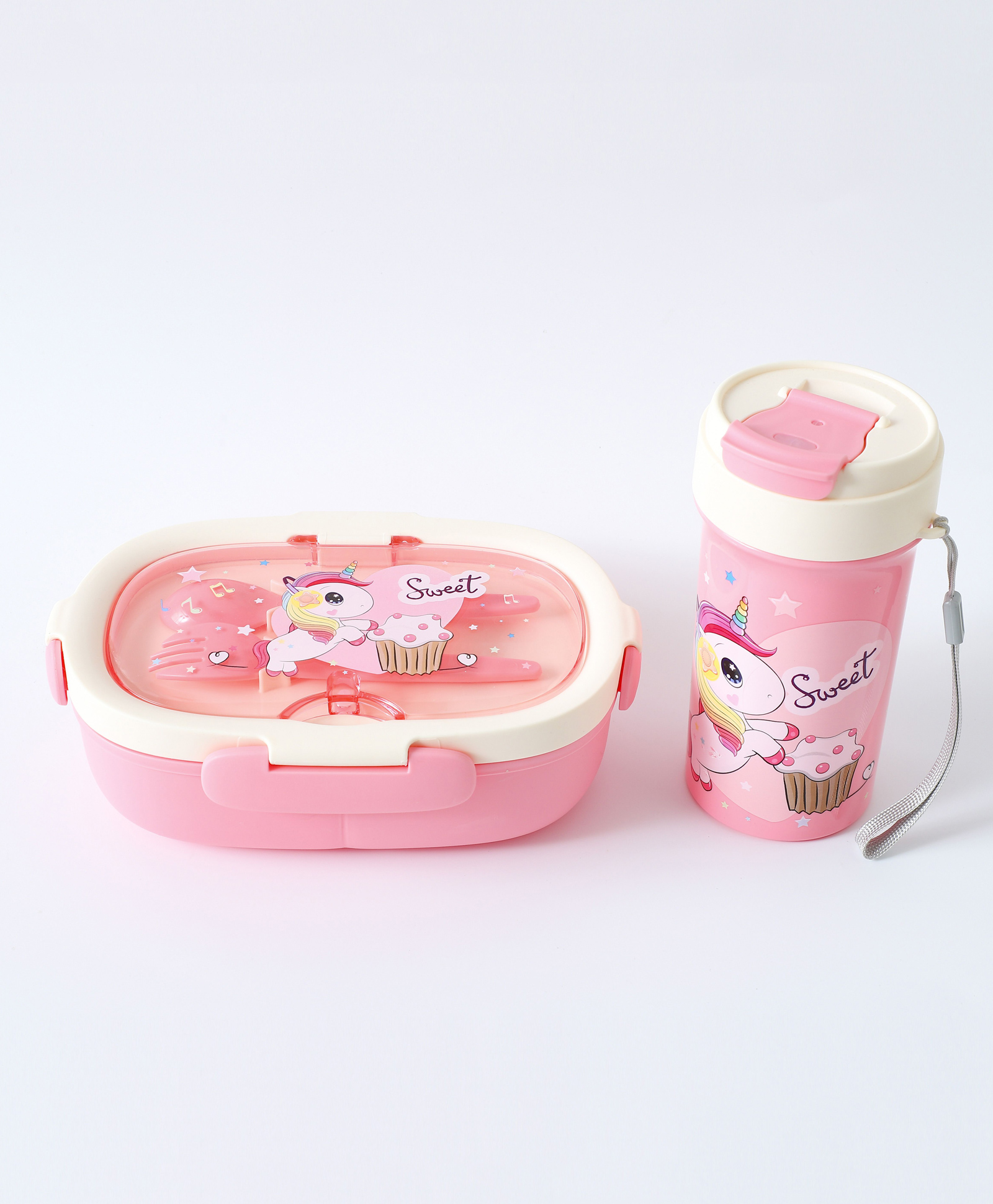 Freezer & Leak Proof Lunch Box Set with Water Bottle & Dino Print -Pink-image-12