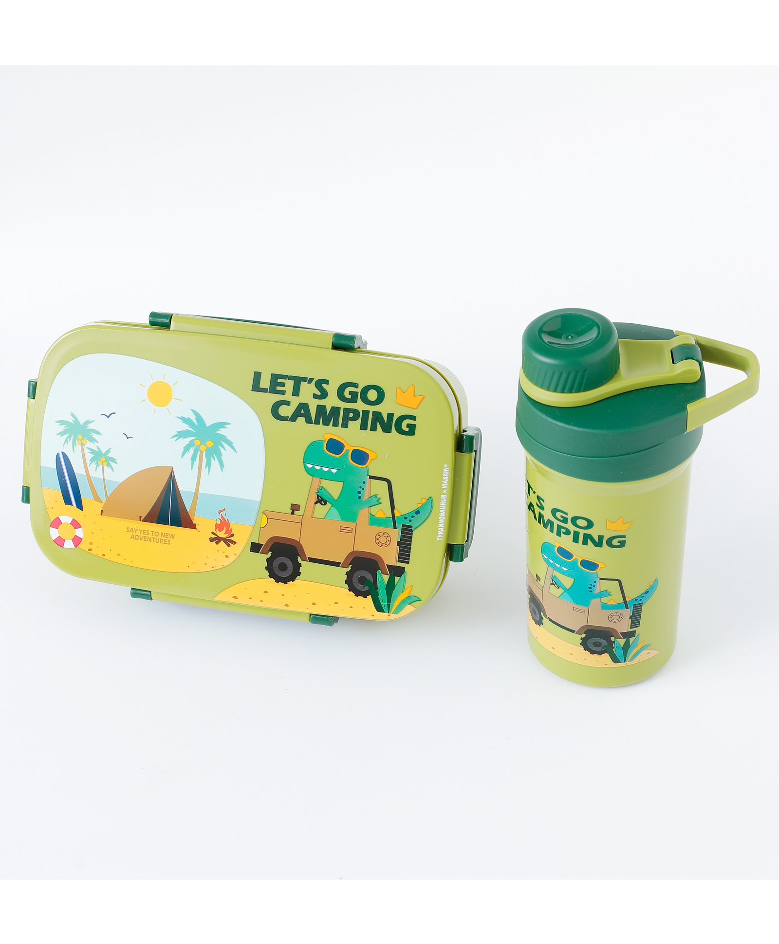 Freezer & Leak Proof Lunch Box Set with Water Bottle & Dino Print - Green-image-32
