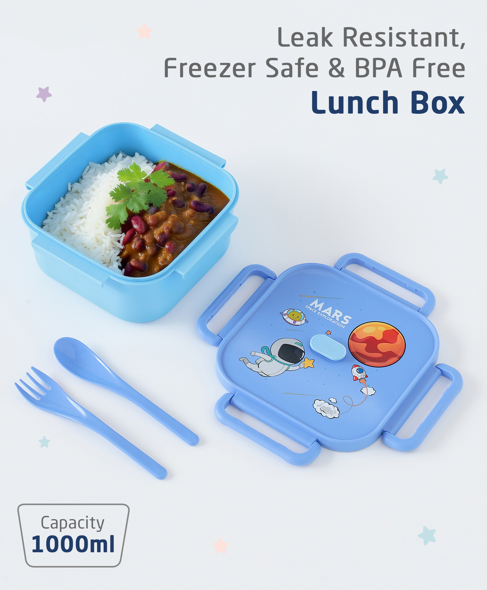 ZOE Portable Lunch Box With Spoon and Fork Space Theme Print - Blue-image-31