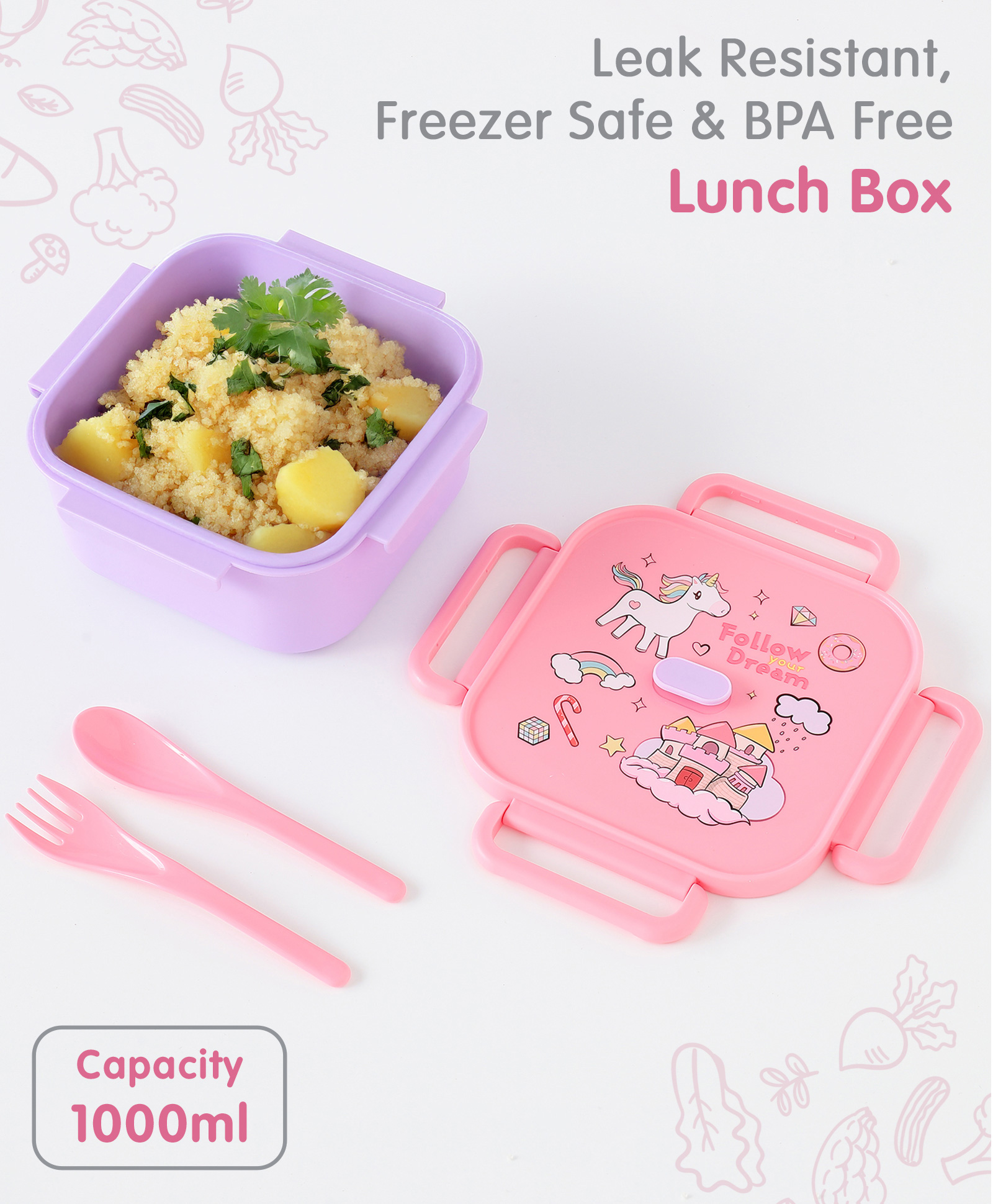 Leak-Proof & Freezer Safe Lunch Box Unicorn Print - Pink-image-15