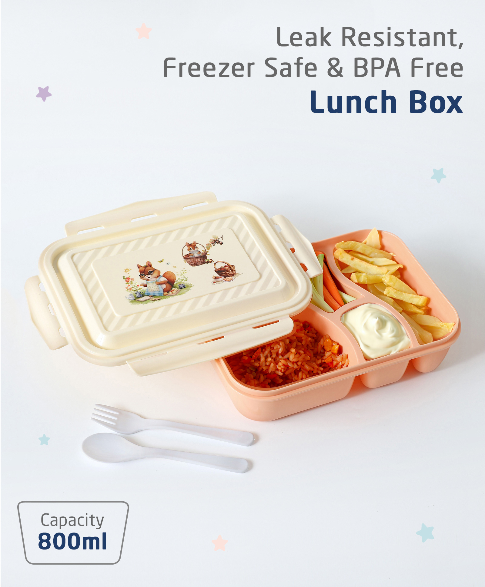 Zoe Portable Lunch Box with 4 Compartment Squirrel Print - Grey-image-39