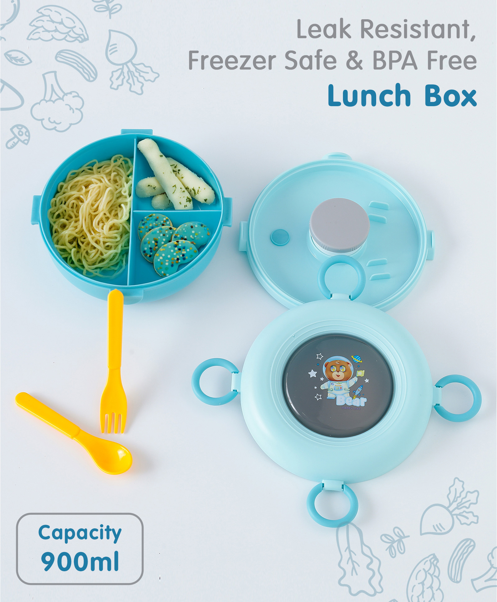 Leak-Proof & Freezer Safe Lunch Box with Space Theme Print - Blue-image-13
