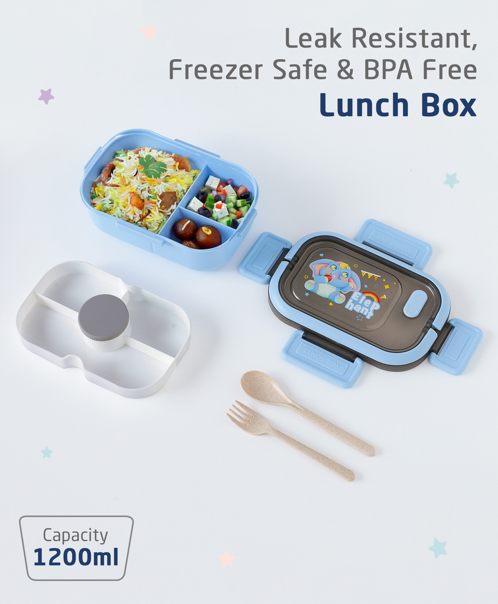 ZOE Leak-Proof & Freezer Safe Lunch Box Elephant Print - Blue-picture-16