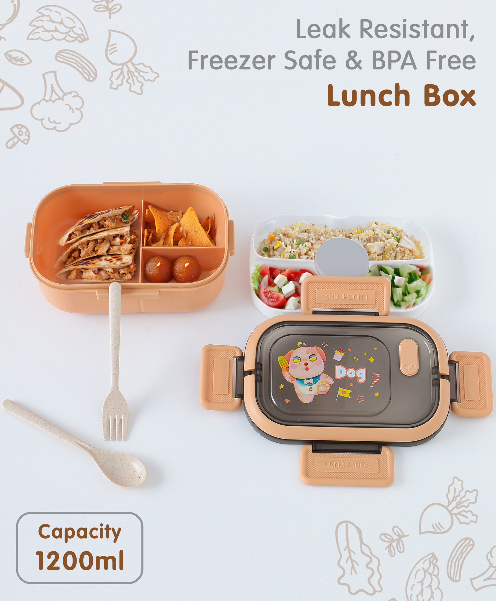 fab n funky Leak-Proof & Freezer Safe Lunch Box RabbitPrint - Yellow-picture-28