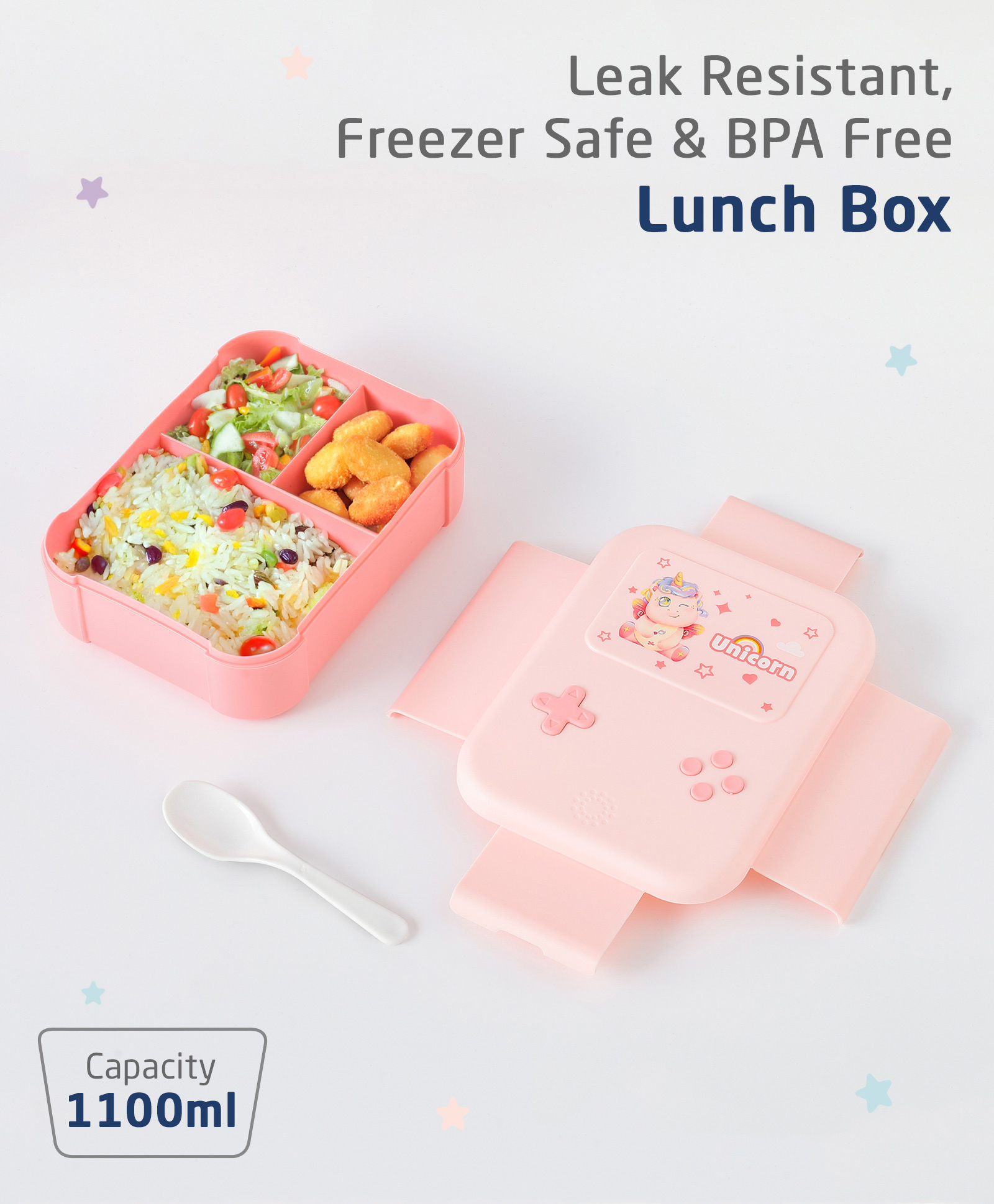 ZOE Leak-Proof & Freezer Safe Lunch Box Unicorn Print - Pink-picture-37
