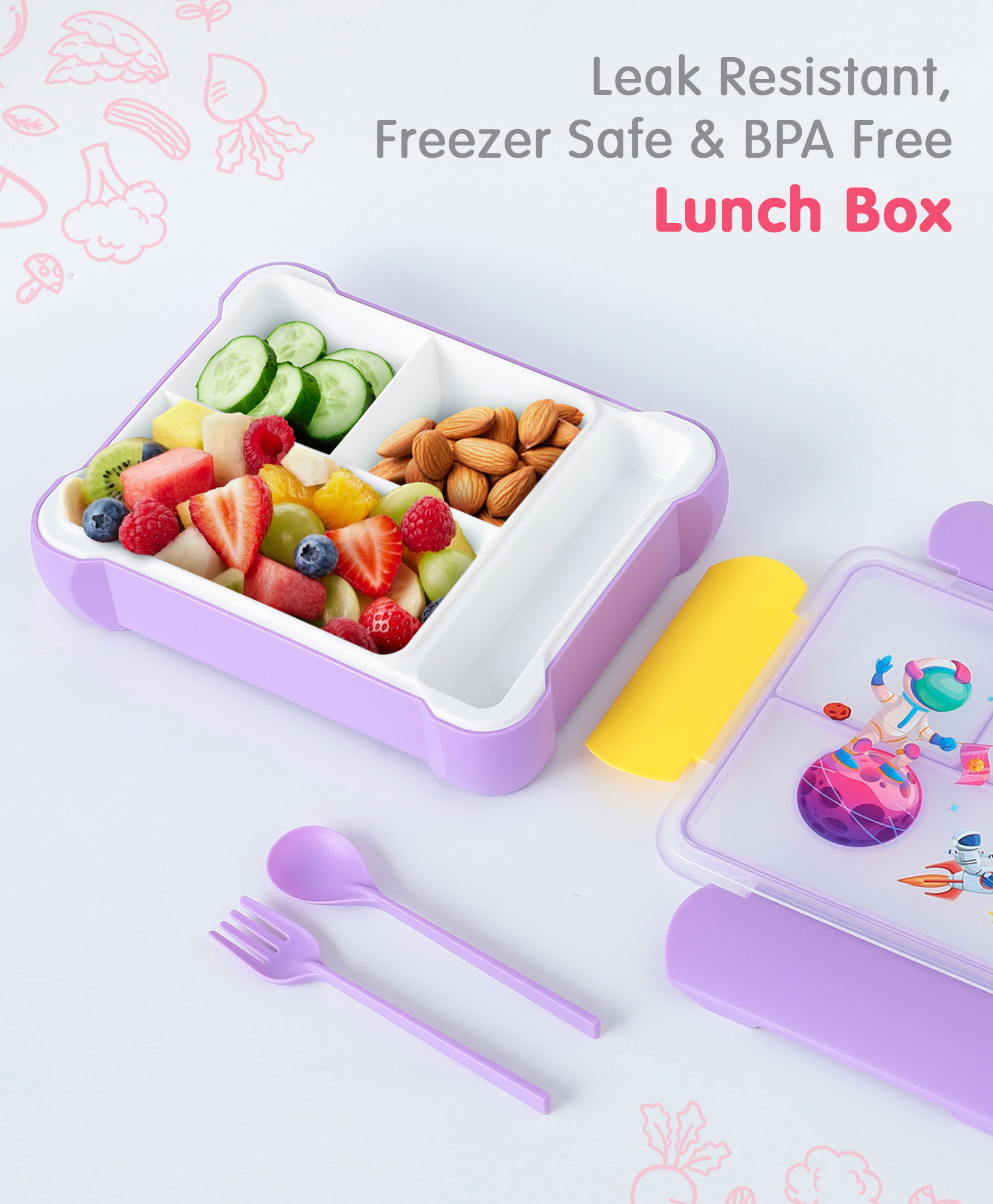 Leak-Proof & Freezer Safe Lunch Box Space Theme - Purple-image-20