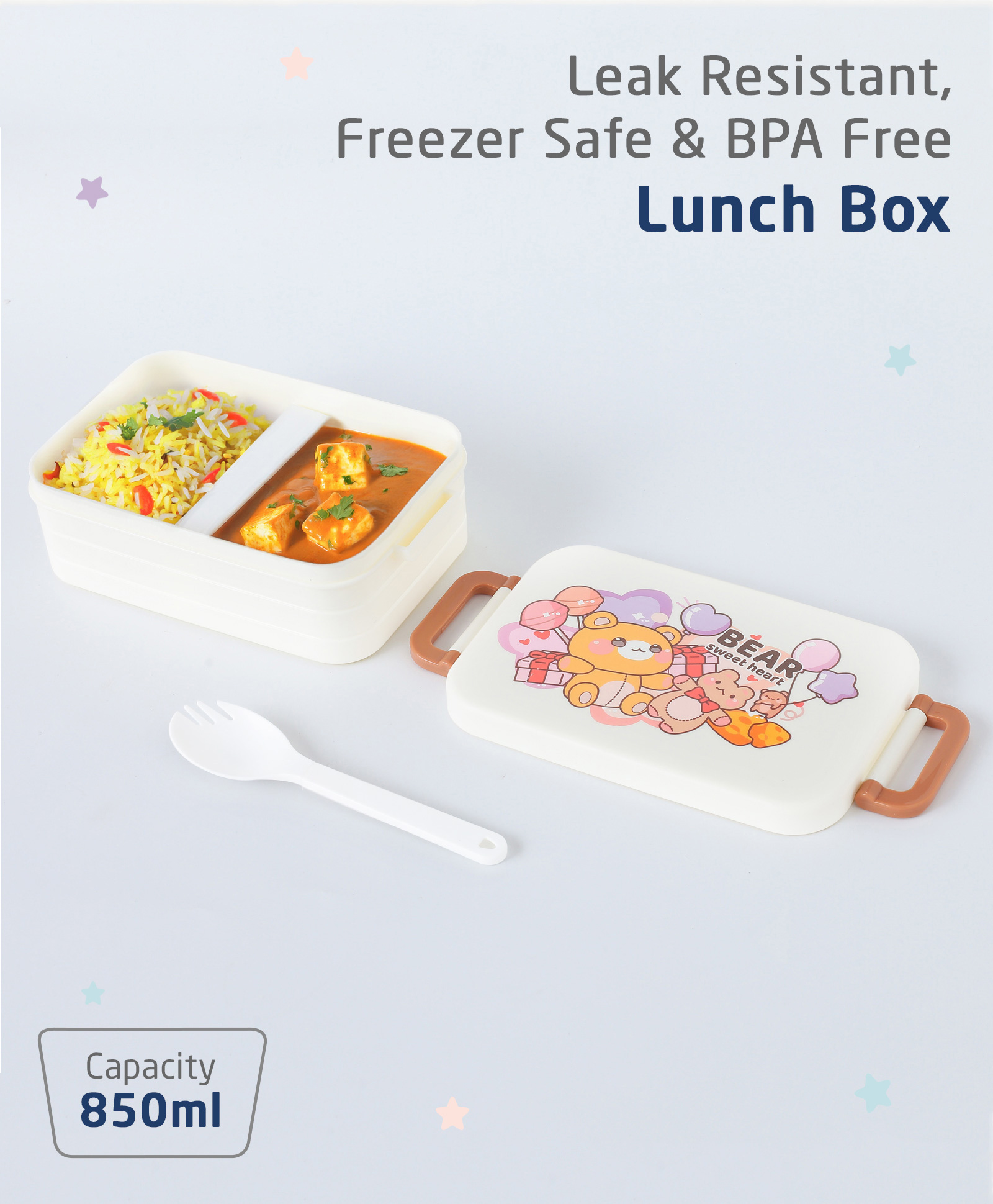 ZOE Portable Lunch Box With Spoon and Fork BearPrint - White-image-19