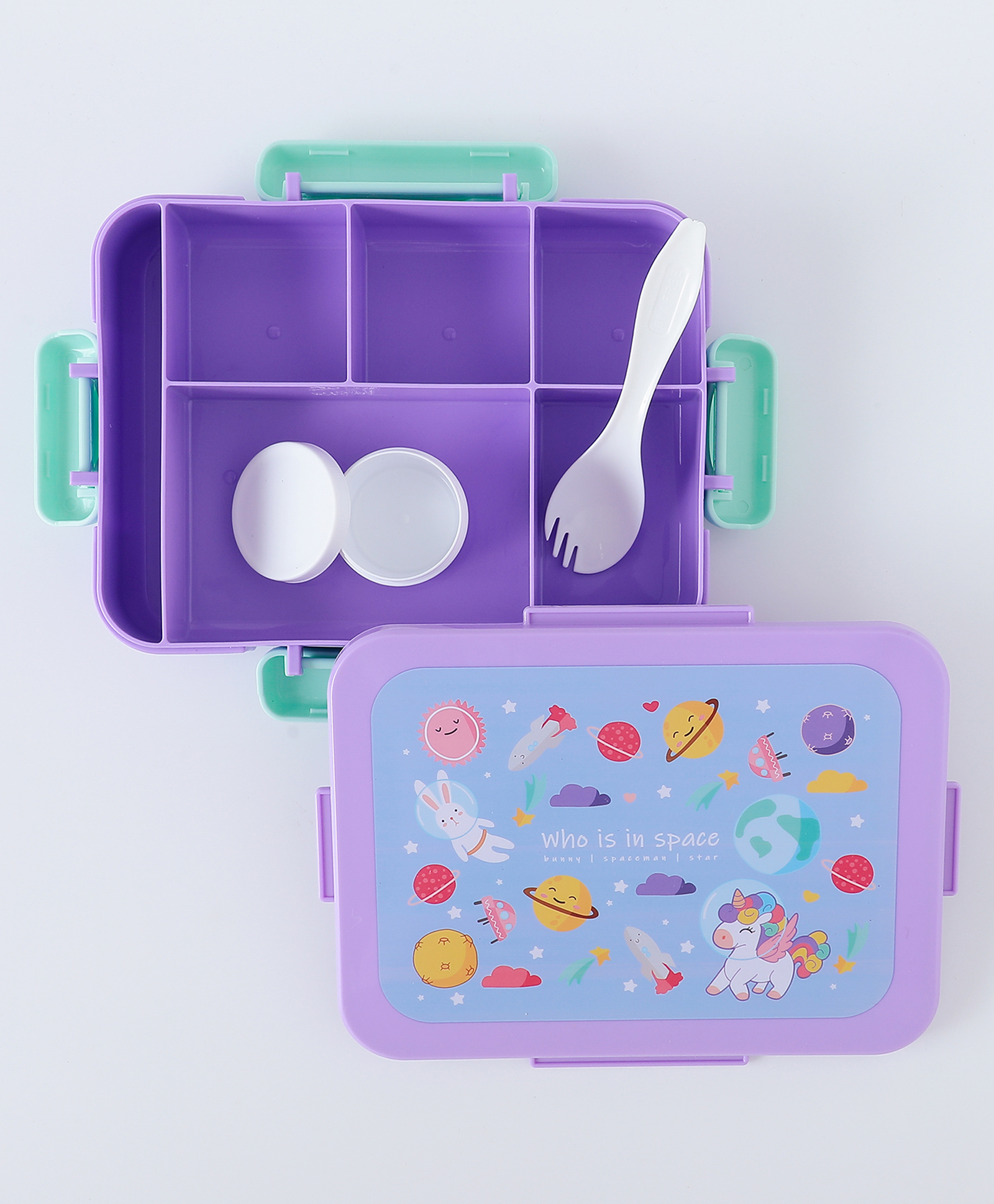 ZOE Lunch Box with Spoon & Space Theme Print - Purple-image-20