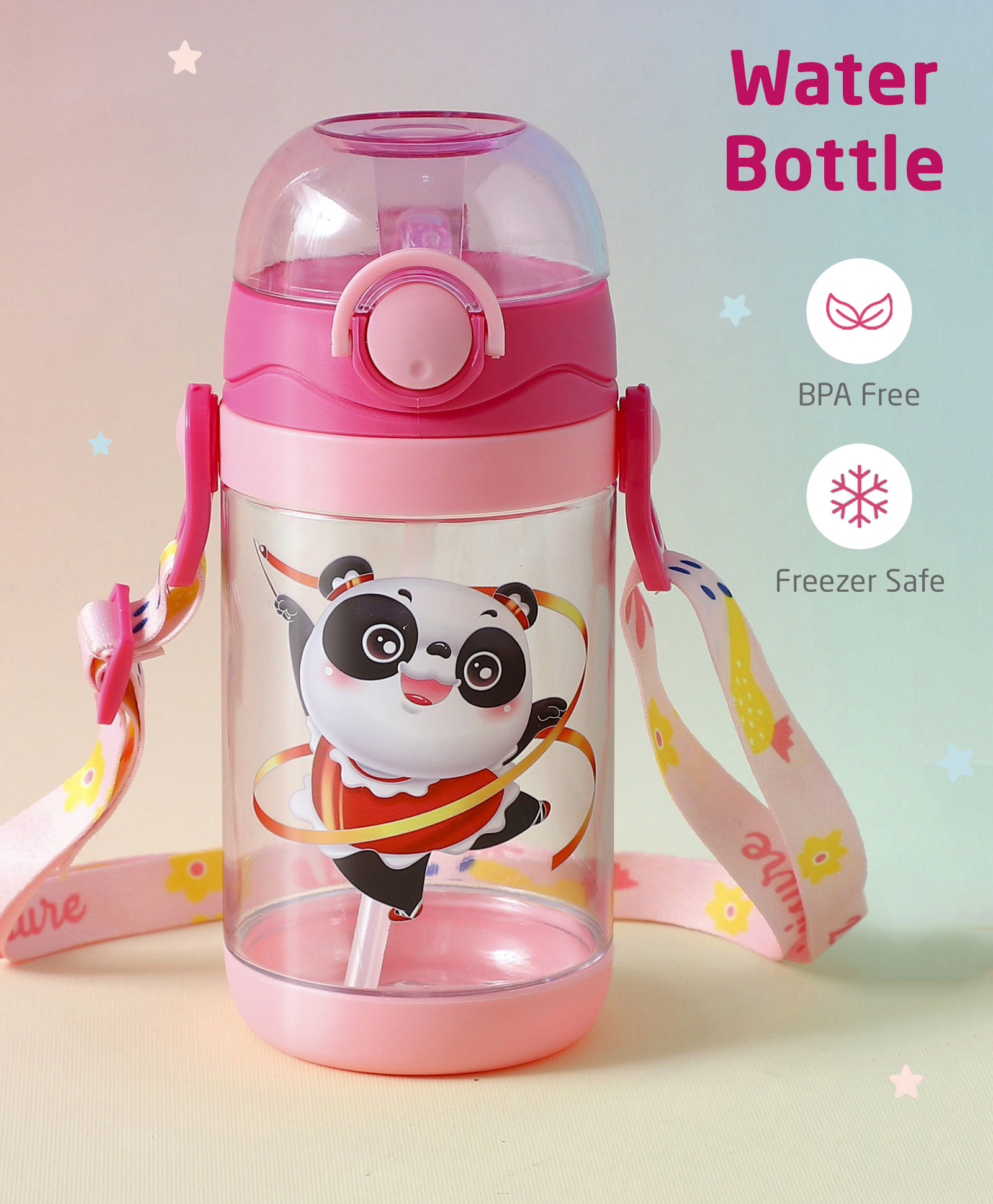 ZOE Leak Proof & Freezer Safe Panda Print Sipper Water Bottle Pink - 450 ml-image-44