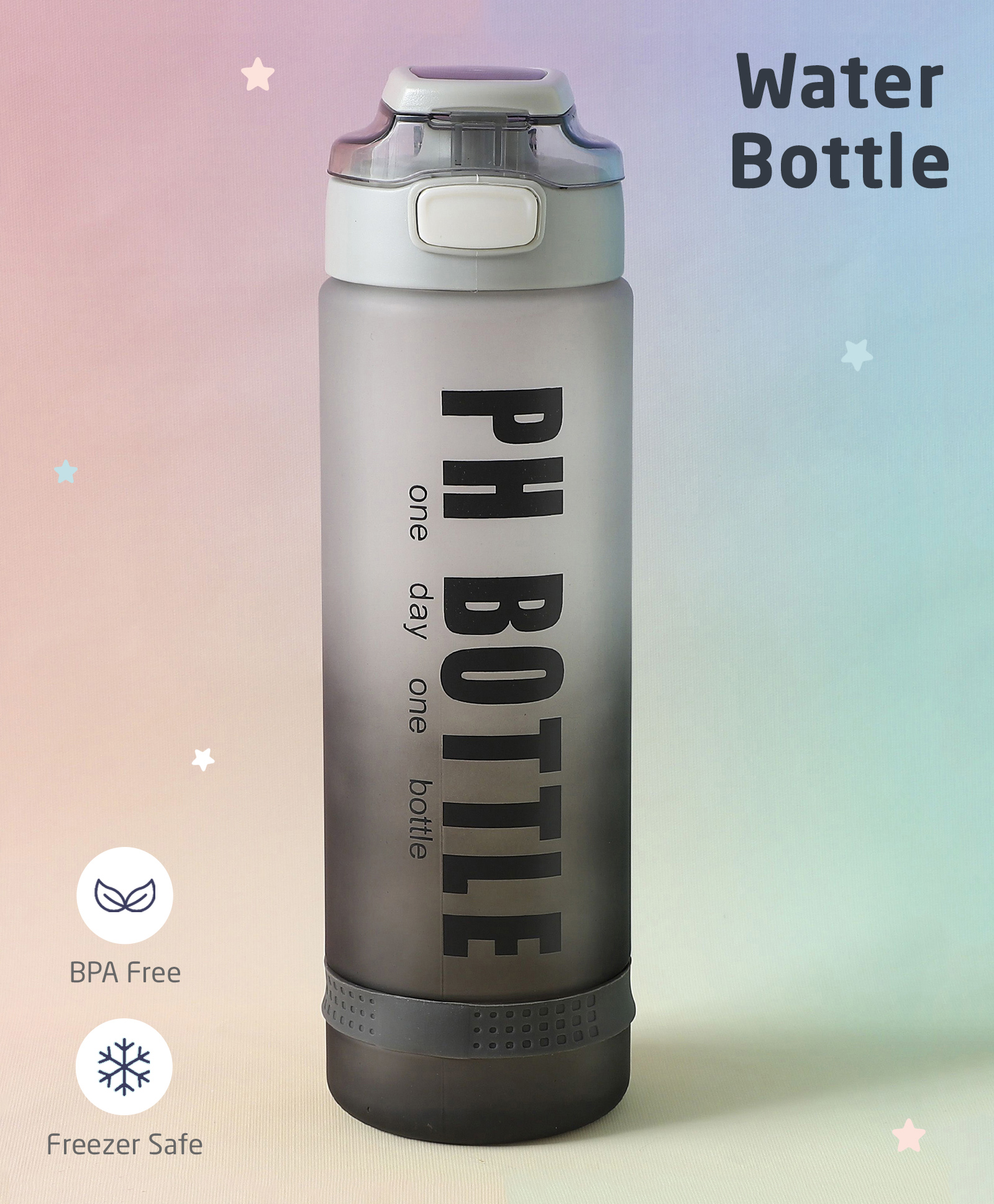 ZOE Freezer & Leak Proof Bottle with Text Print Grey - 1000 ml-image-28