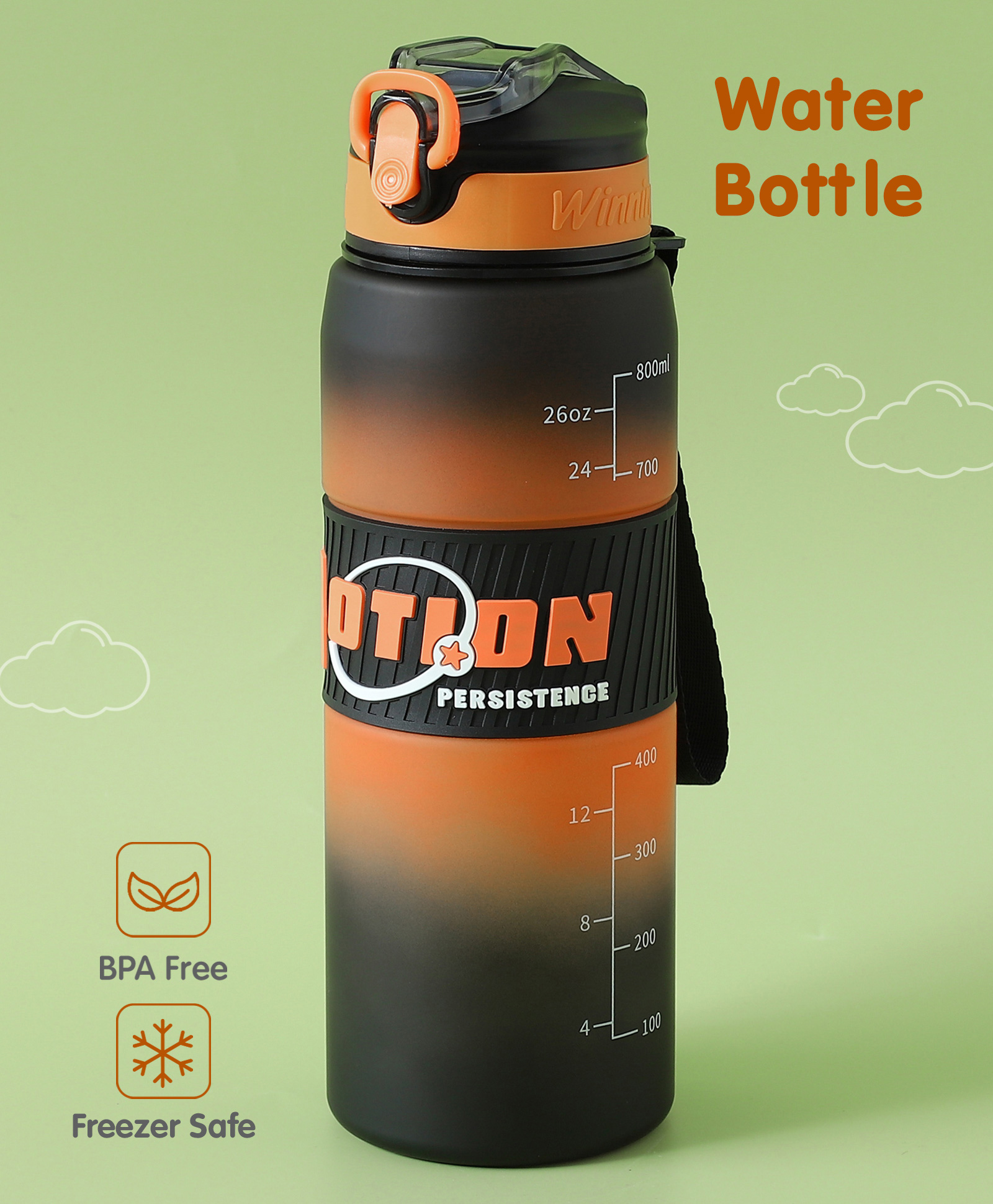 Leak-Proof & Freezer Safe Sipper Bottle Black & Orange - 800 ml-image-26