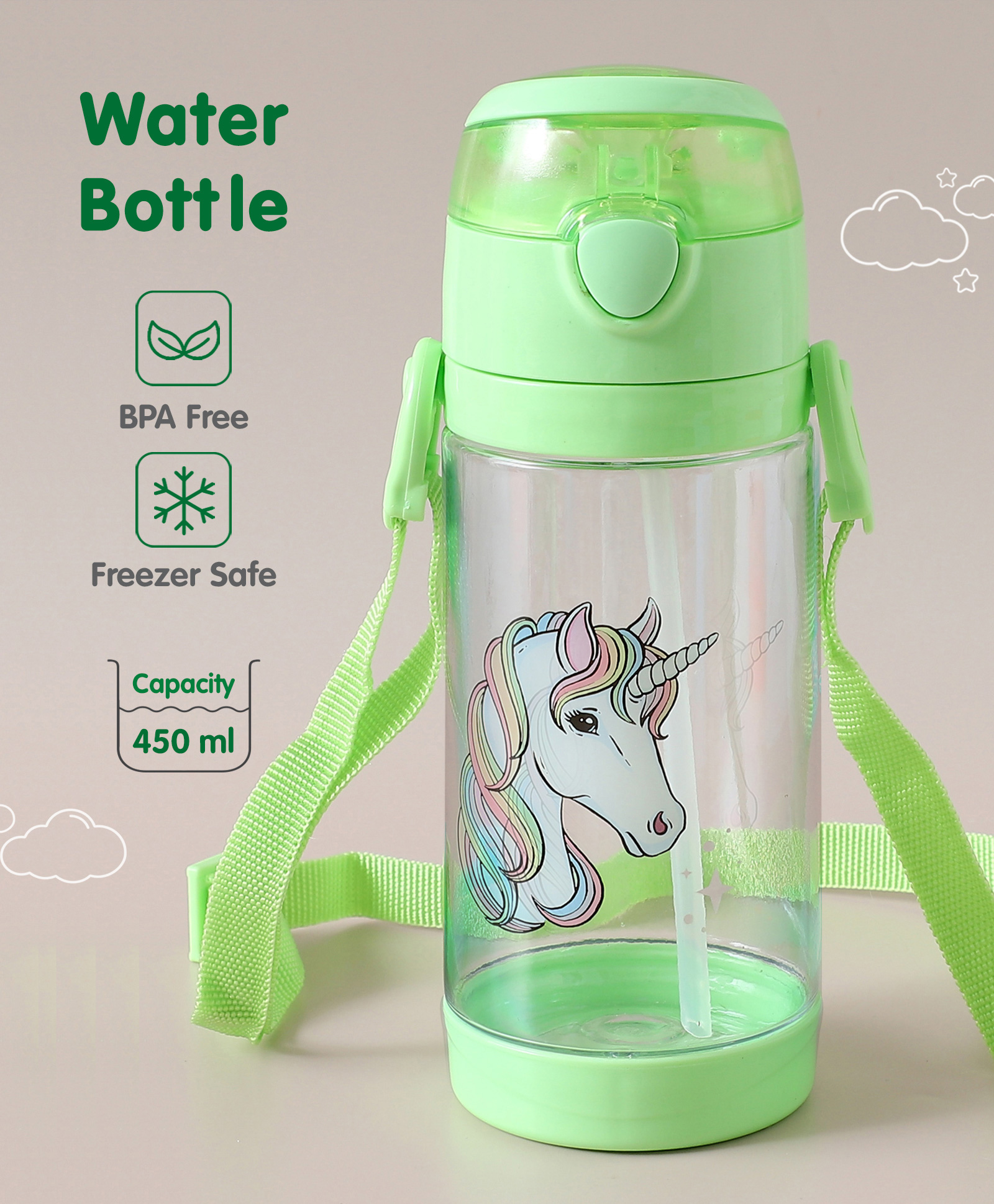 Unicorn Print Leak Proof Sipper Bottle Green - 450 ml-image-32