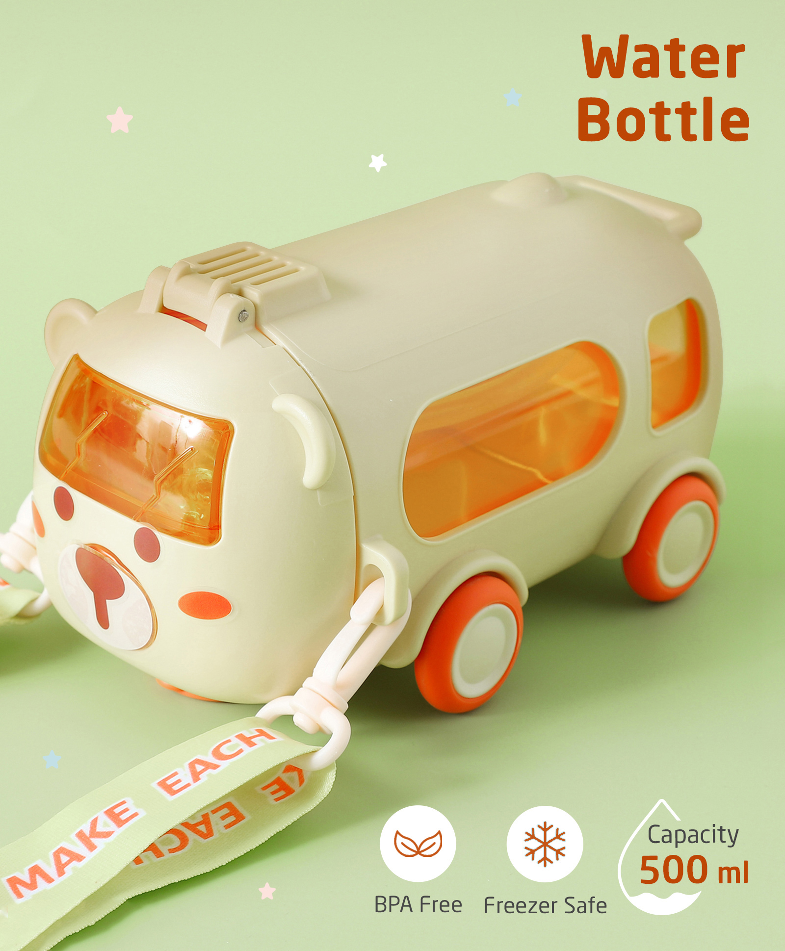 ZOE Leak Proof & Freezer Safe Van Shaped Sipper Water Bottle Yellow - 500 ml-image-8