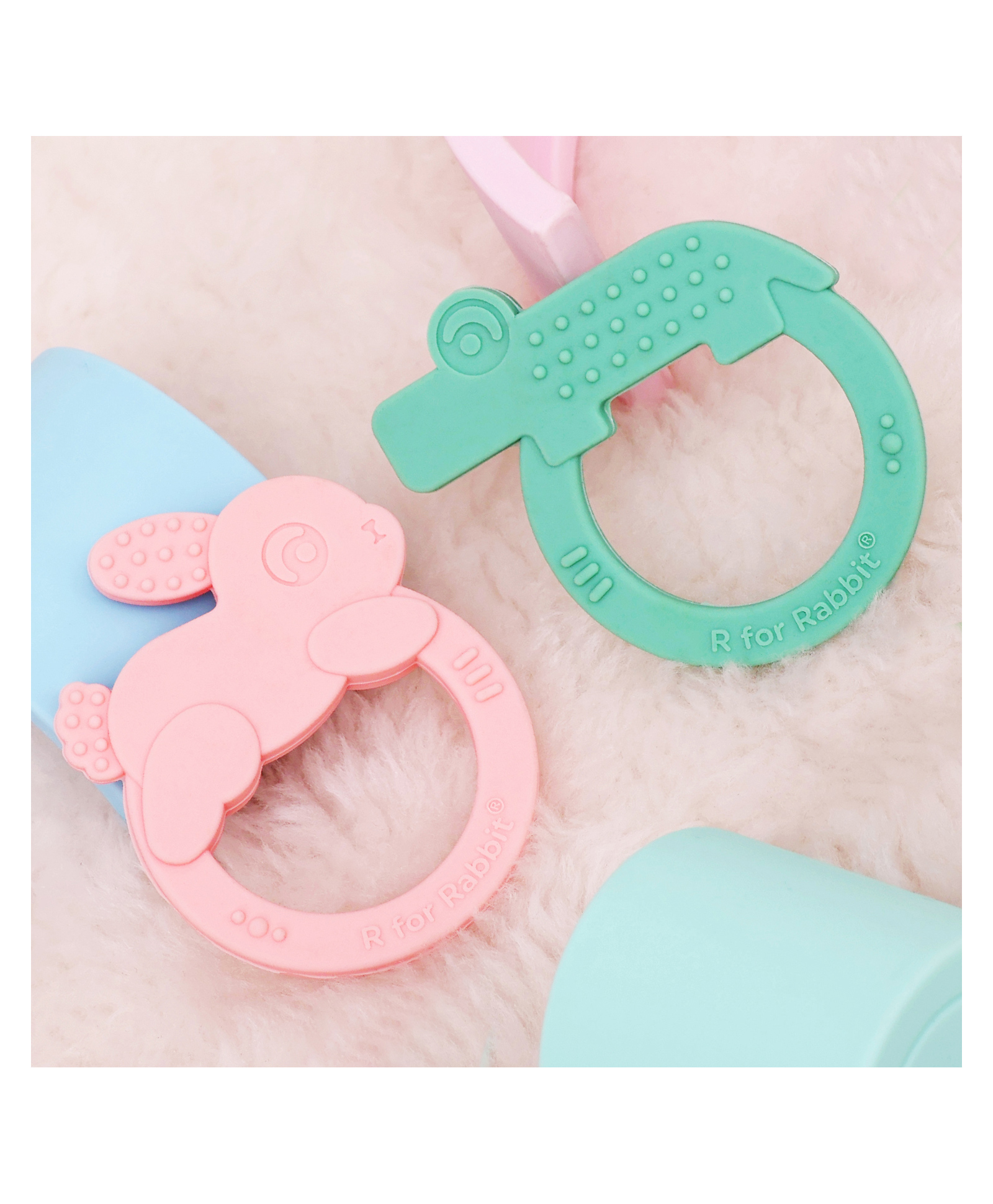 R for Rabbit Elephant Shaped Tiny Bites Zoobie Teether Pack of 2  - Green & Pink-picture-20