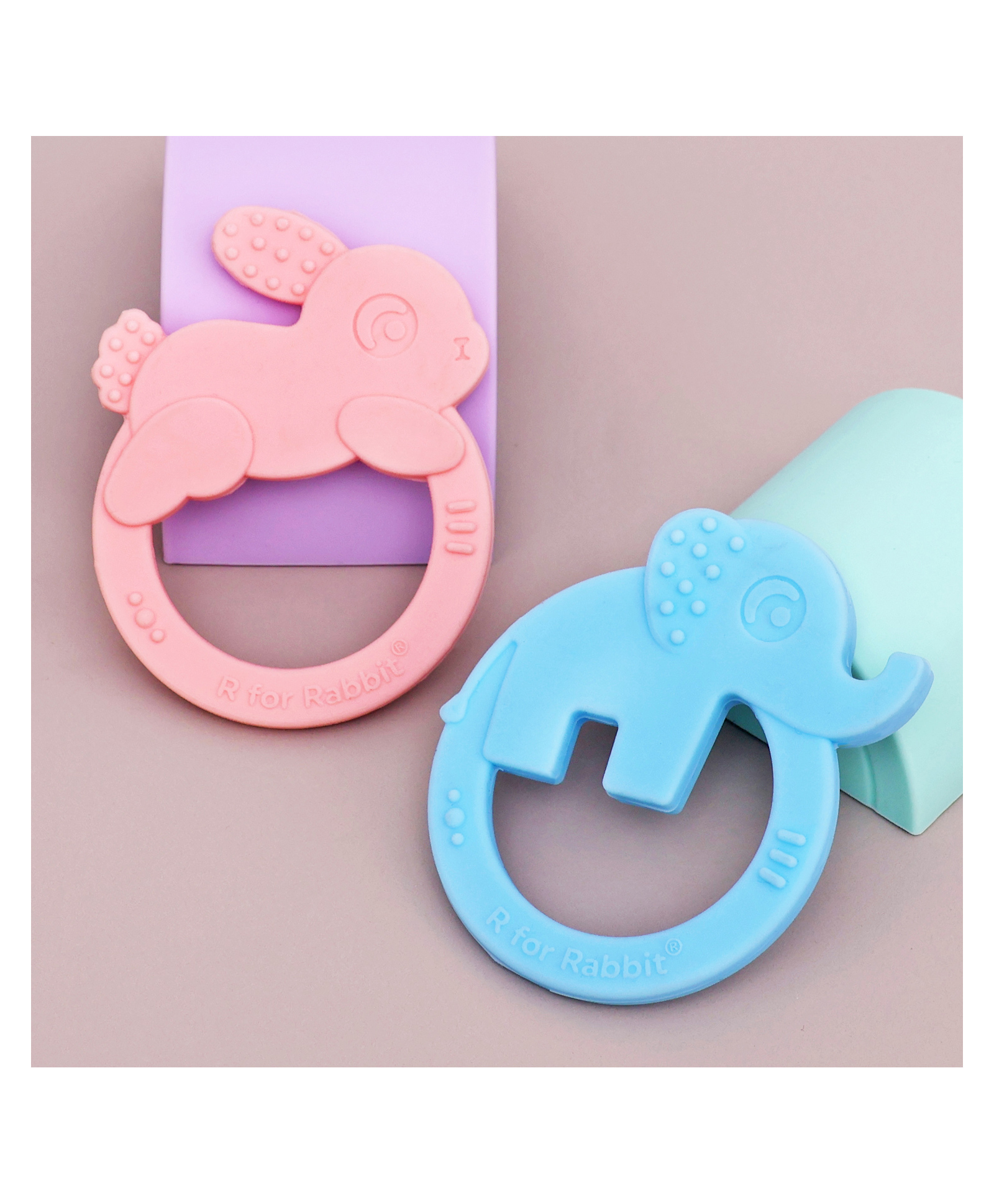 R for Rabbit Elephant Shaped Tiny Bites Zoobie Teether Pack of 2 - Blue & Pink-picture-15