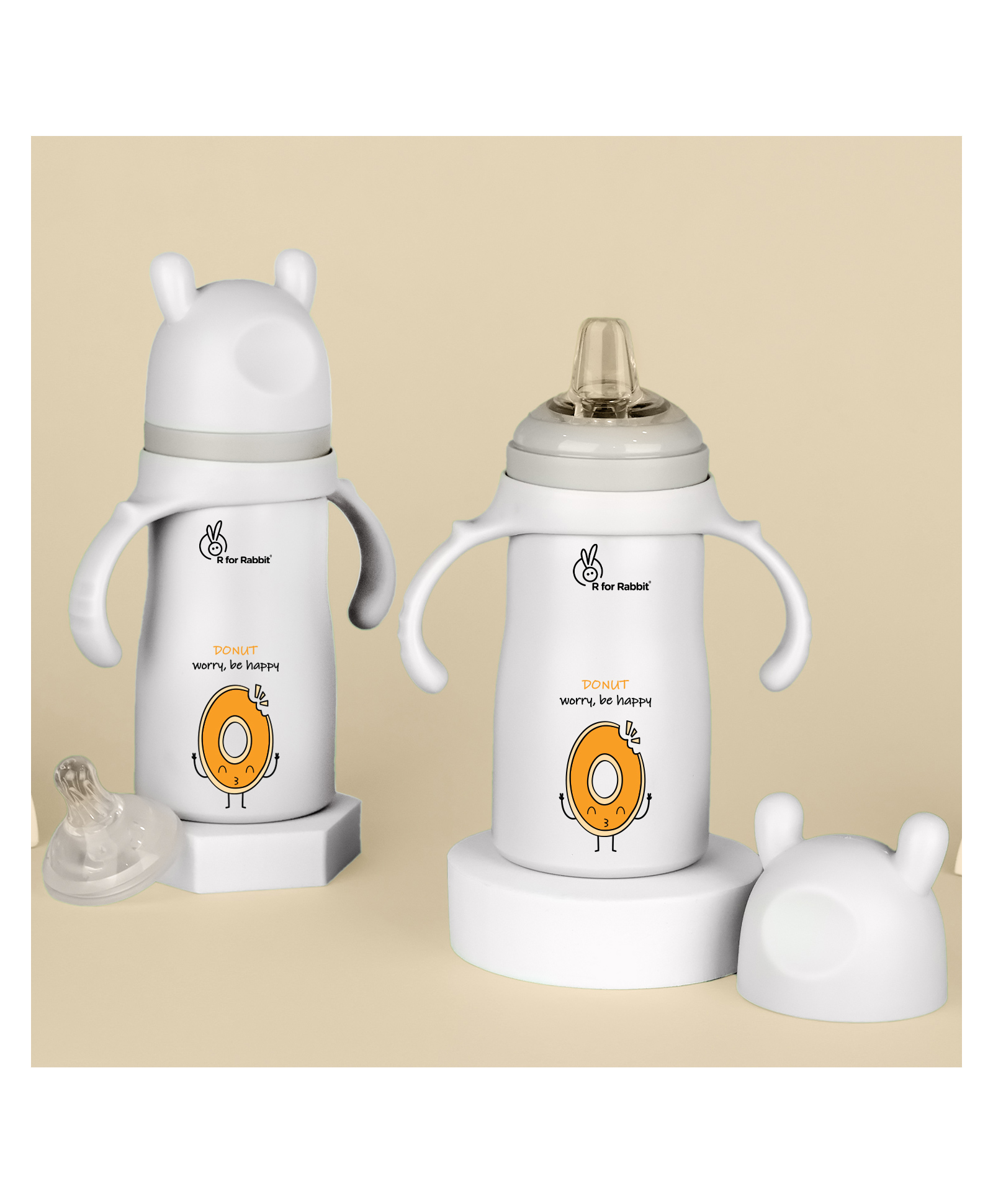 R for Rabbit 2 in 1 Steebo Fusion Premium Stainless Steel Spout Cup with Donut Print Silver -  270 ml