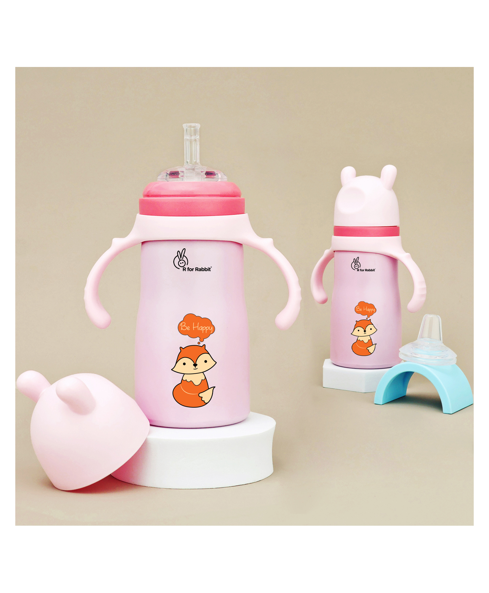 R for Rabbit Steebo Tiny Tales Premium Stainles Steel Water Sipper with Twin Handle - Pink