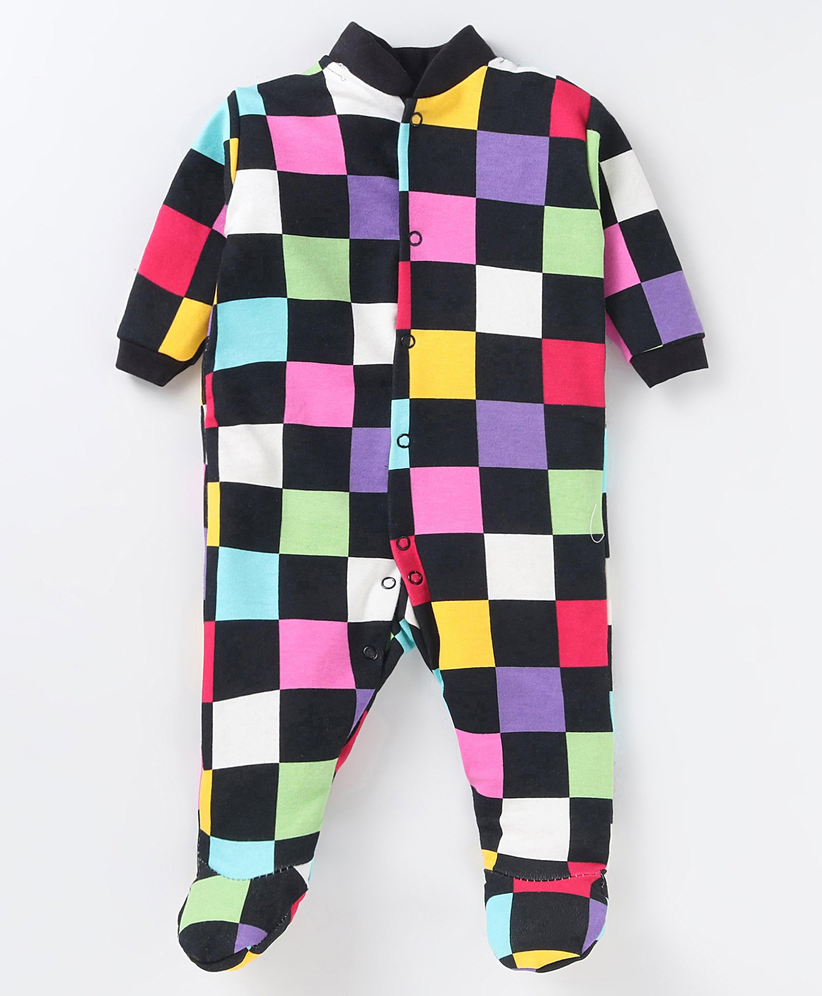 Kidi Wav Full Sleeves Checked Romper - Multi Colour-image-26