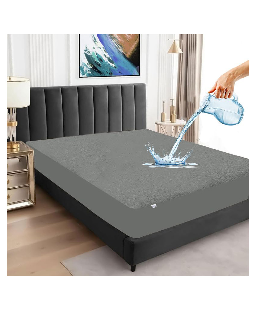 GADDA CO Mattress Protector Waterproof Fitted Cover Cotton Queen Size Mattress Protector (Grey)-image-19