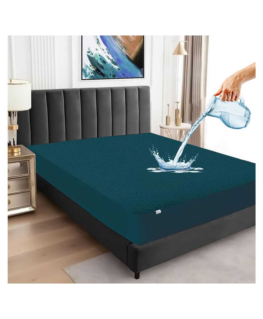 GADDA CO Mattress Protector Waterproof Fitted Cover Cotton King Size Mattress Protector (Peacock)-image-31