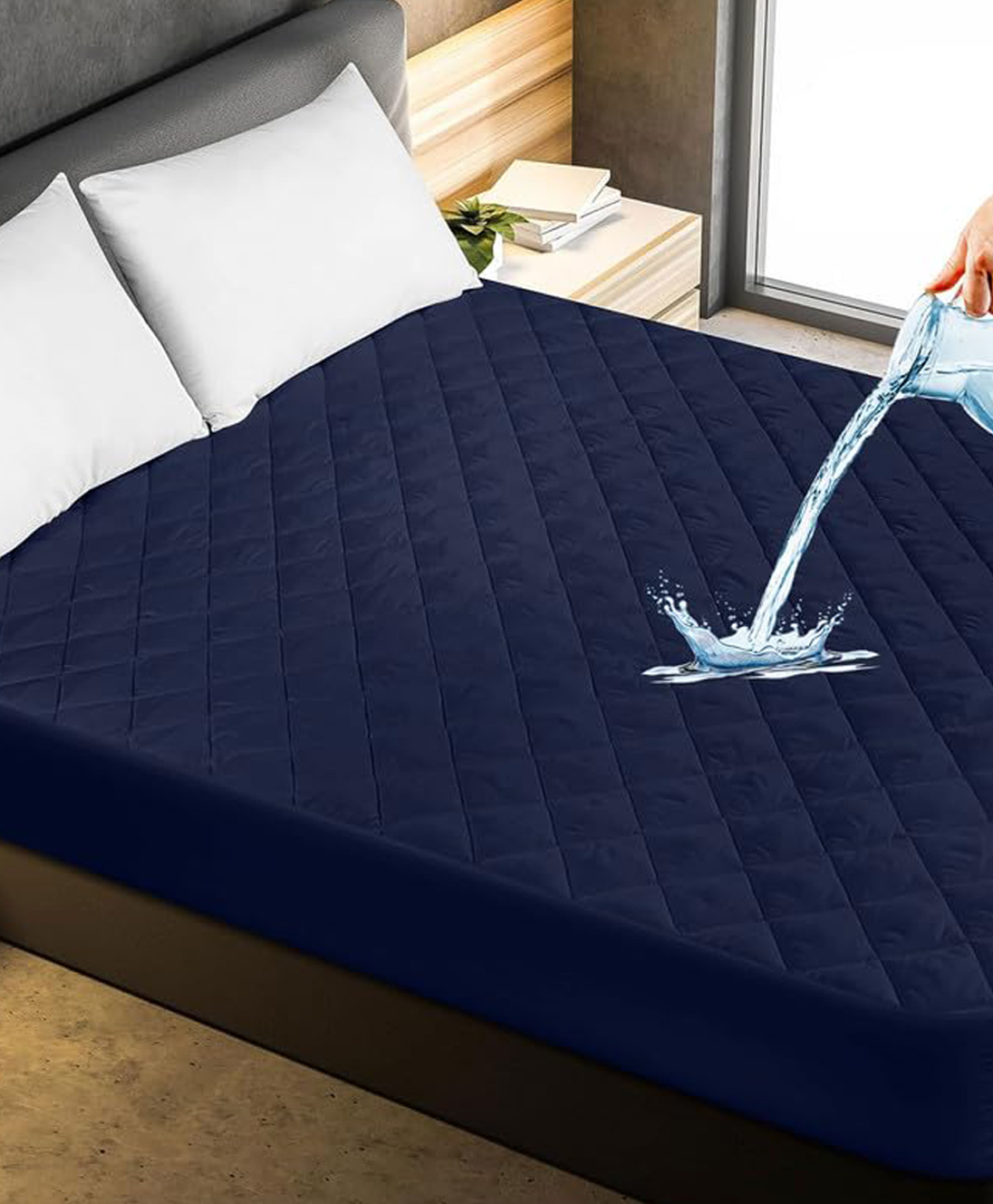 GADDA CO Waterproof Cotton Feel Quilted Mattress Protector King Size Hypoallergenic Ultra Soft Fitted King Bed 78x72 inch Bed Cover (King Size 78x72 inch | 6.5x6 ft, Dark Blue)-image-45